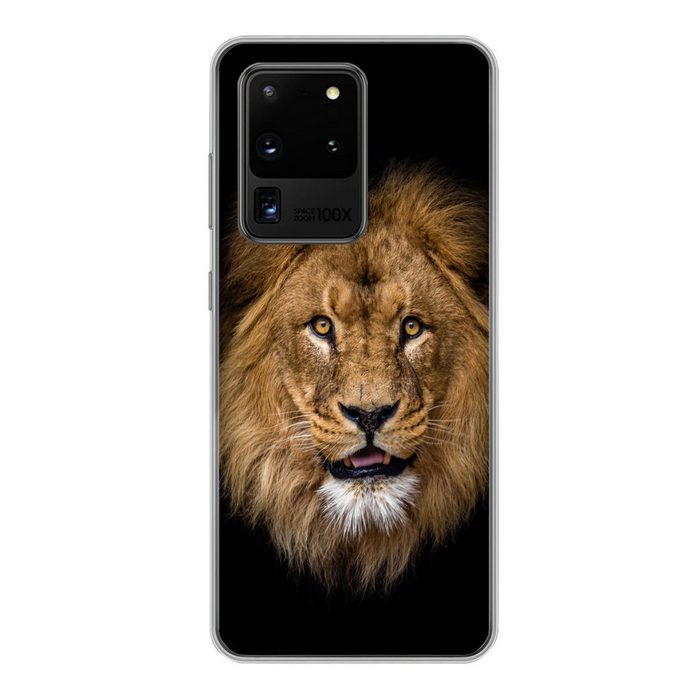 MuchoWow Handyhülle Löwe - Porträt - Schwarz - Tiere Phone Case Handyhülle Samsung Galaxy S20 Ultra Silikon Schutzhülle