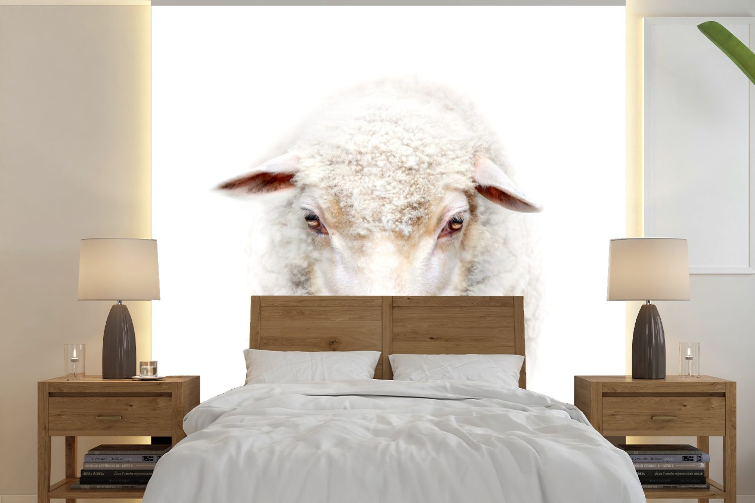 MuchoWow Fototapete Schafe - Porträt - Wolle, Matt, bedruckt, (5 St), Vinyl Tapete für Wohnzimmer oder Schlafzimmer, Wandtapete