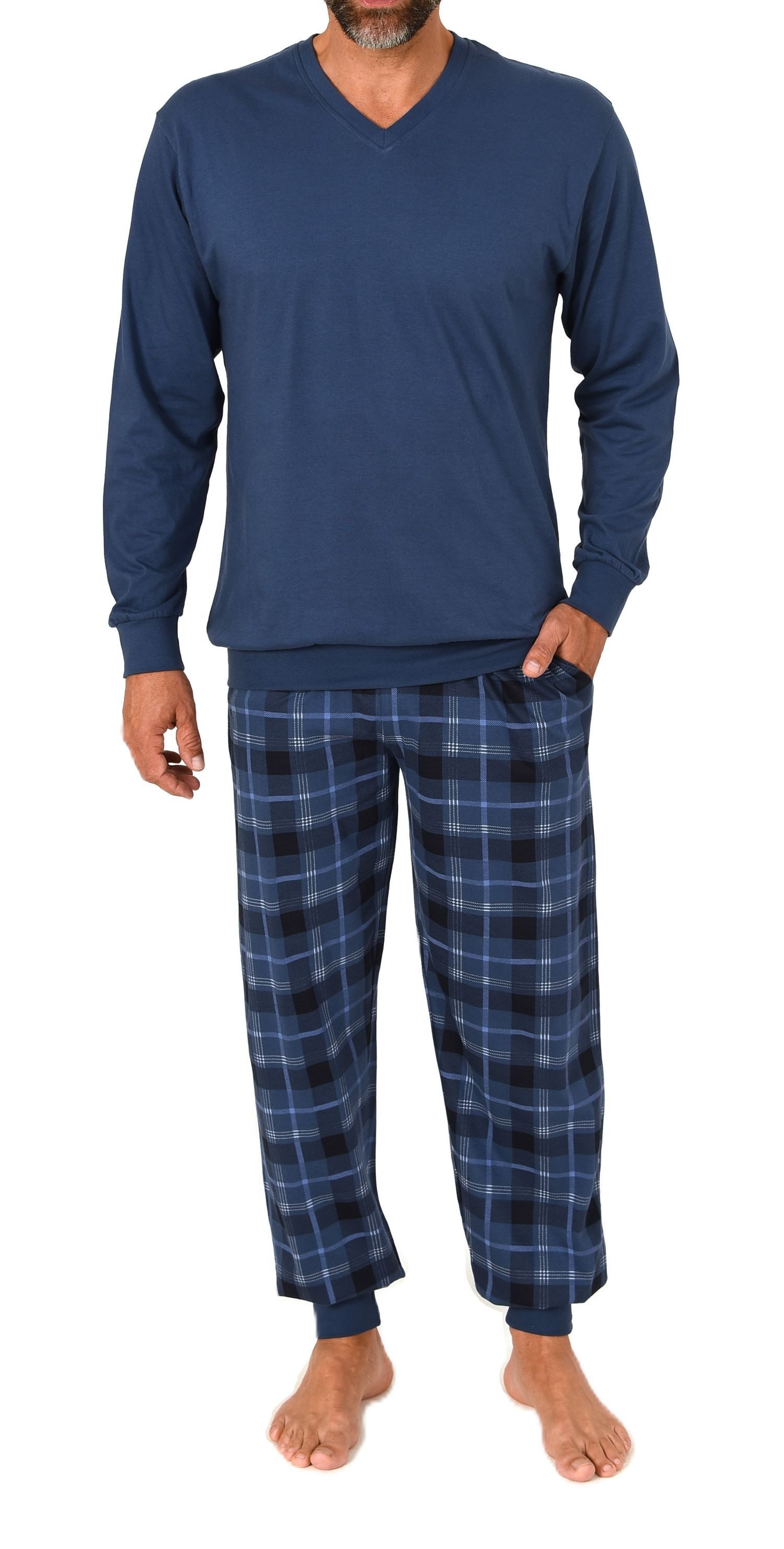 Normann Pyjama Normann Herren Schlafanzug lang mit Frontprint - auch in Übergröße