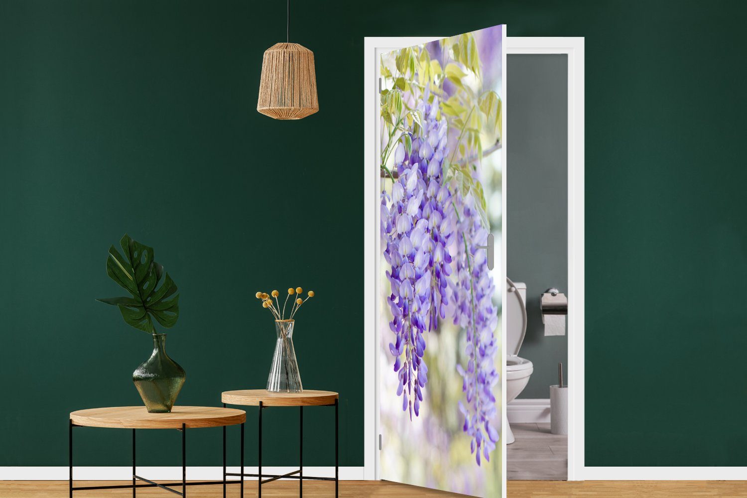 Türtapete cm (1 Blüte, Tür, Matt, Fototapete Blauer für St), MuchoWow in bedruckt, Türaufkleber, voller 75x205 Regen