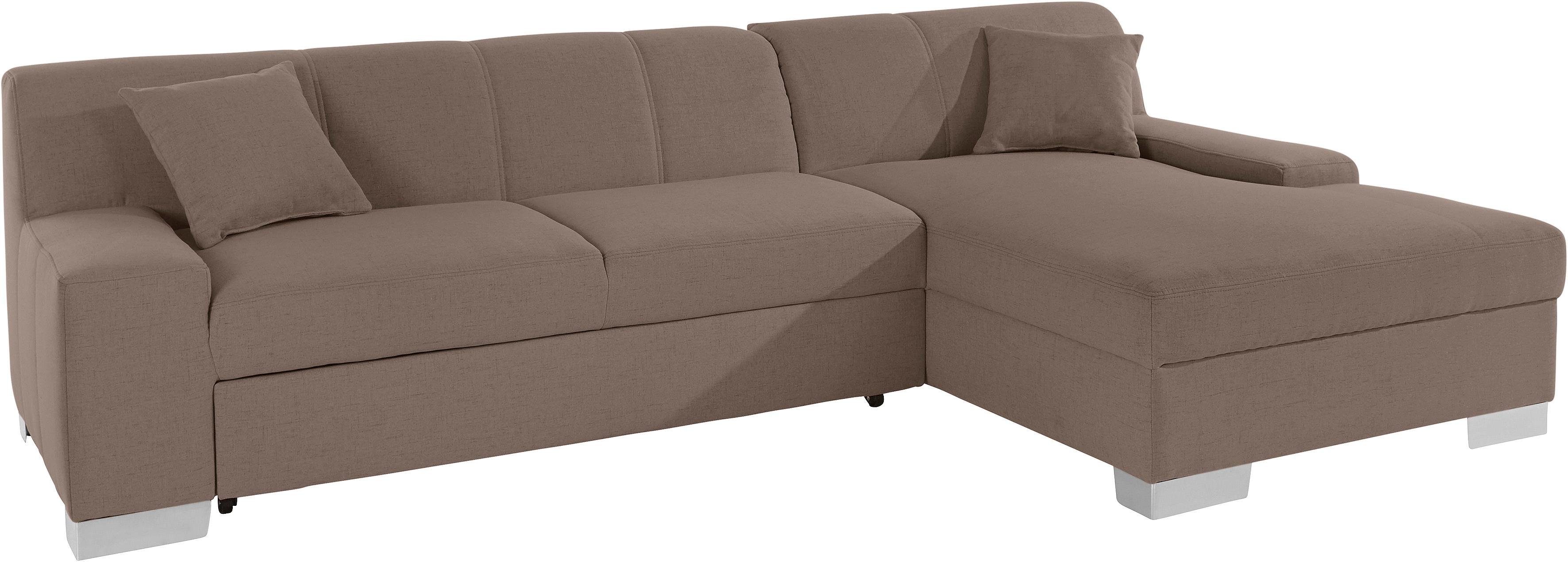 DOMO collection Ecksofa Bero, elegant und zeitlos, flache Armlehnen, L-Form, fester Sitzkomfort, wahlweise mit Bettfunktion