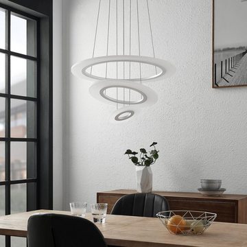 Lindby LED-Hängeleuchte Amisu, dimmbar, LED-Leuchtmittel fest verbaut, warmweiß, Modern, Eisen, Acryl, weiß matt, 1 flammig, inkl.