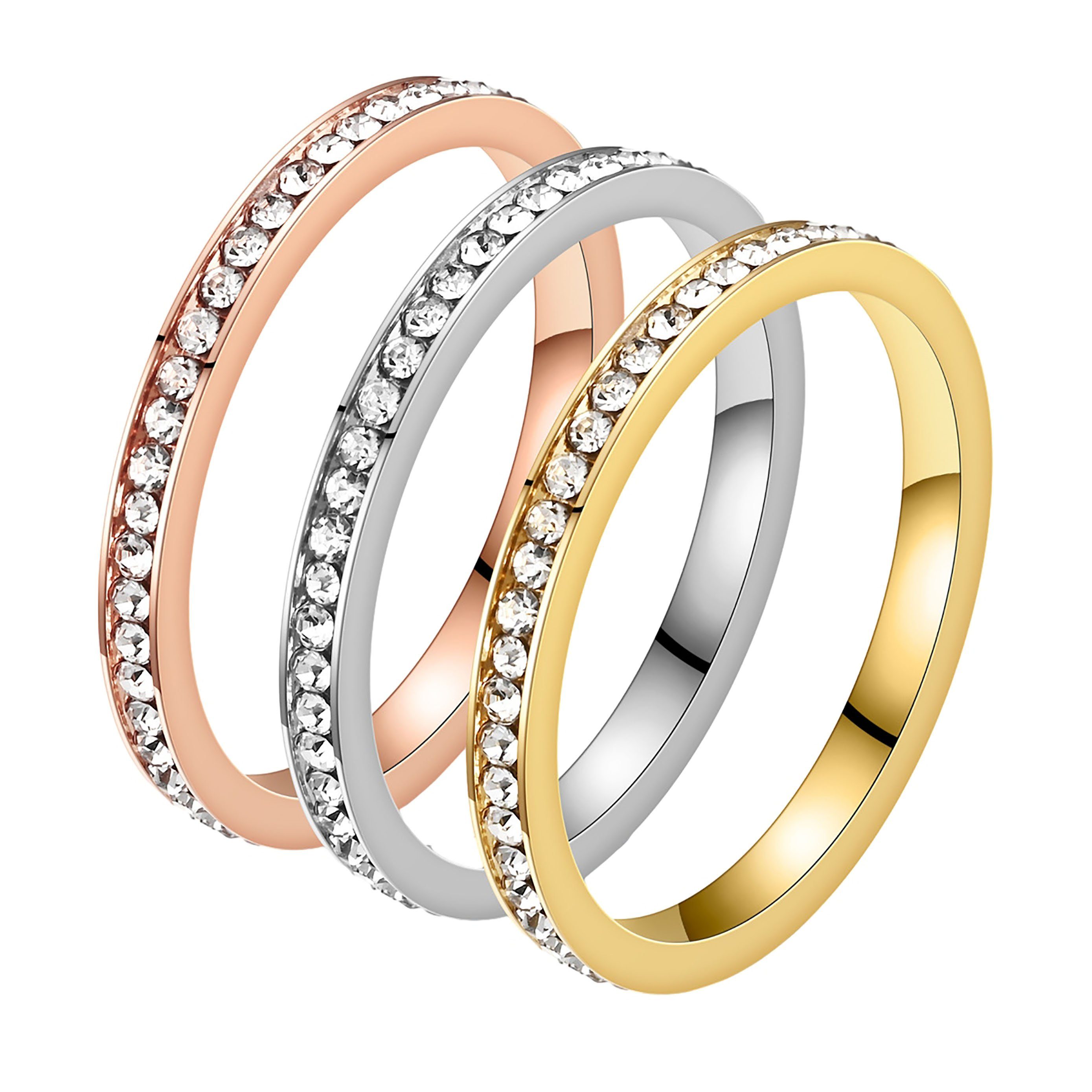 3pc (3-tlg) SRRINM Ringe Ring End Umfang Damen Diamant Fingerring Schmaler