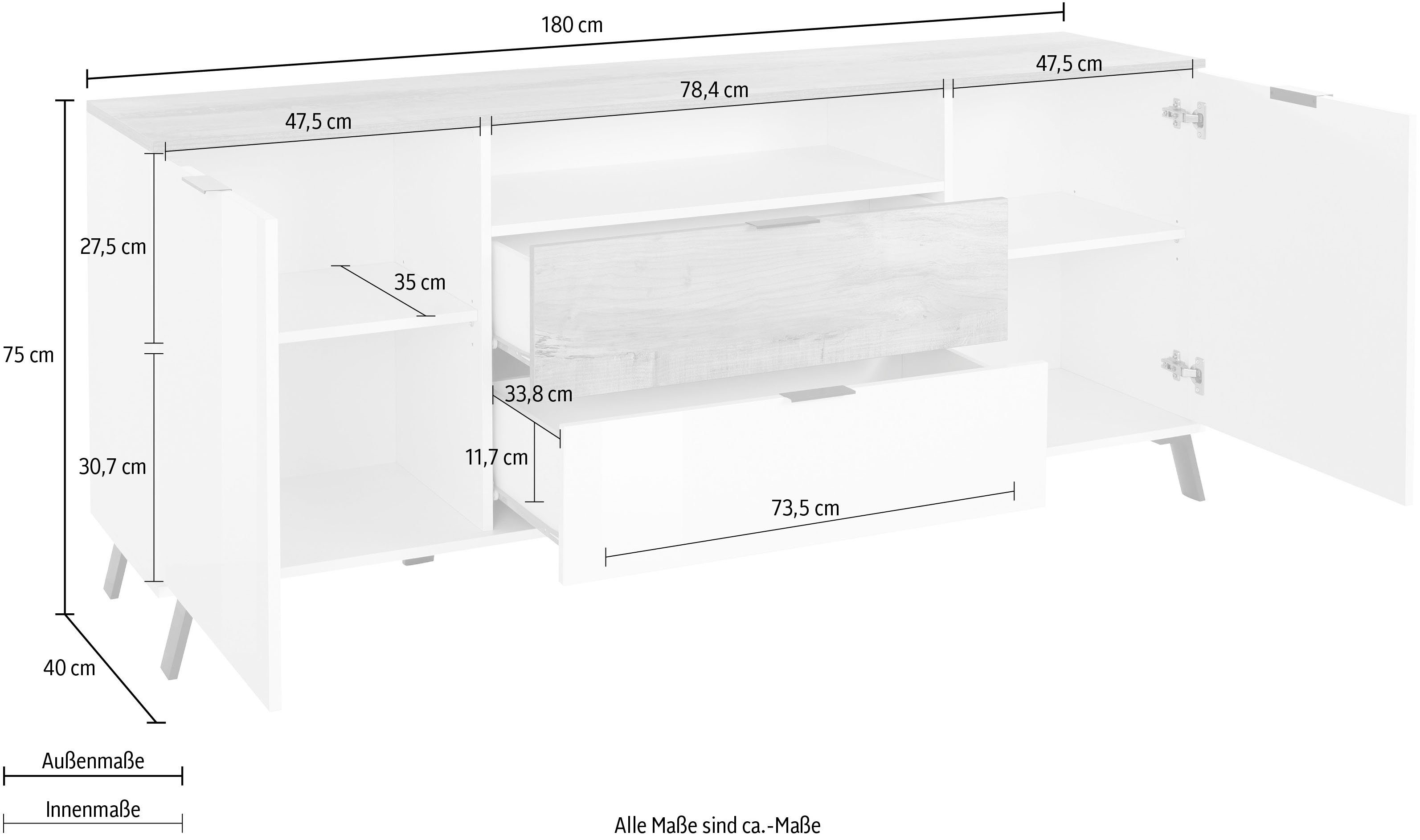 Home affaire Sideboard CASANOVA, Breite ca. 180 cm