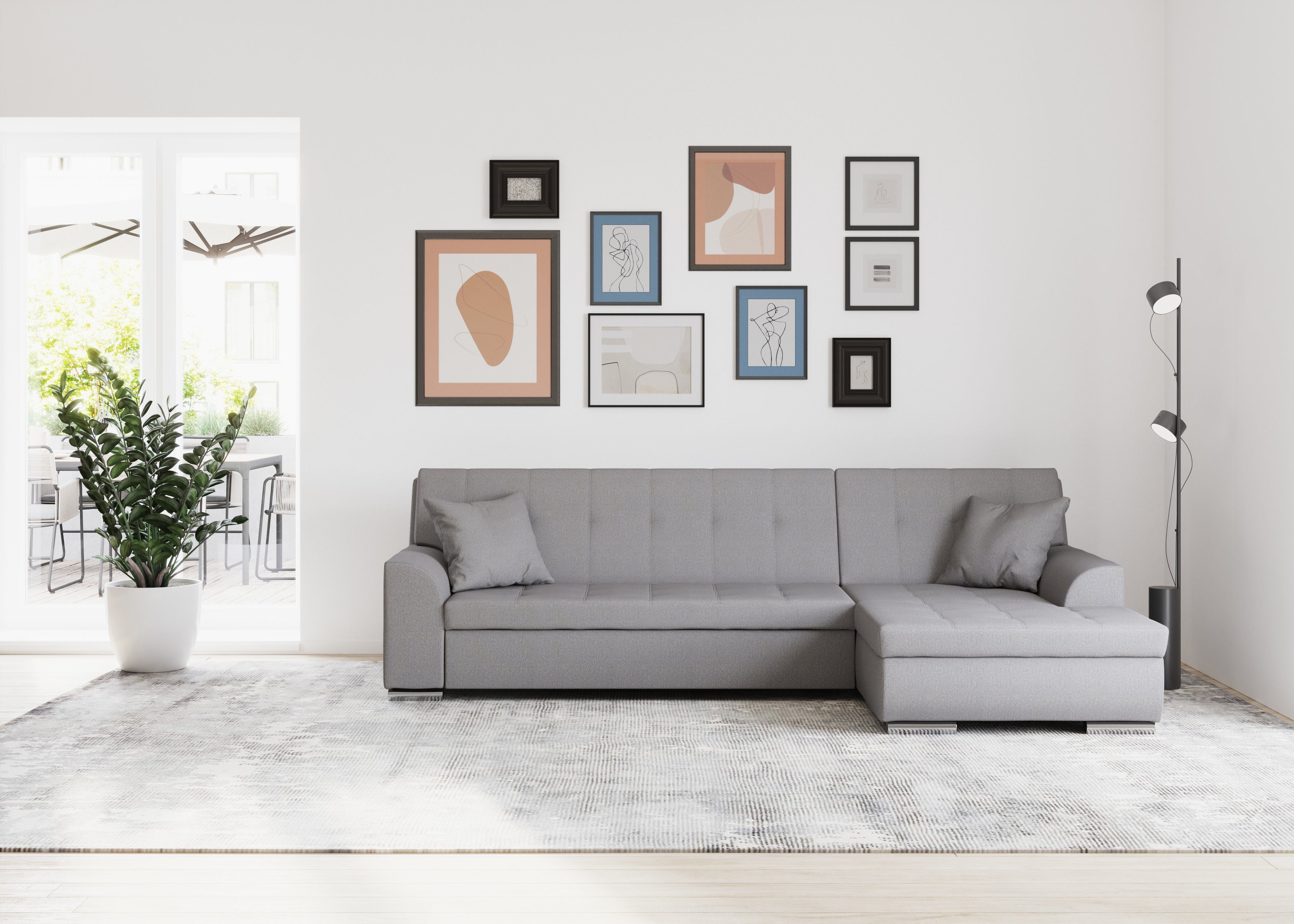 DOMO collection Ecksofa TREVISO viele Bezüge, auch in Cord, L-Form, 267x80x83 cm, wahlw. mit Bettfunktion, inkl. Zierkissen, Unser Dauertiefpreis