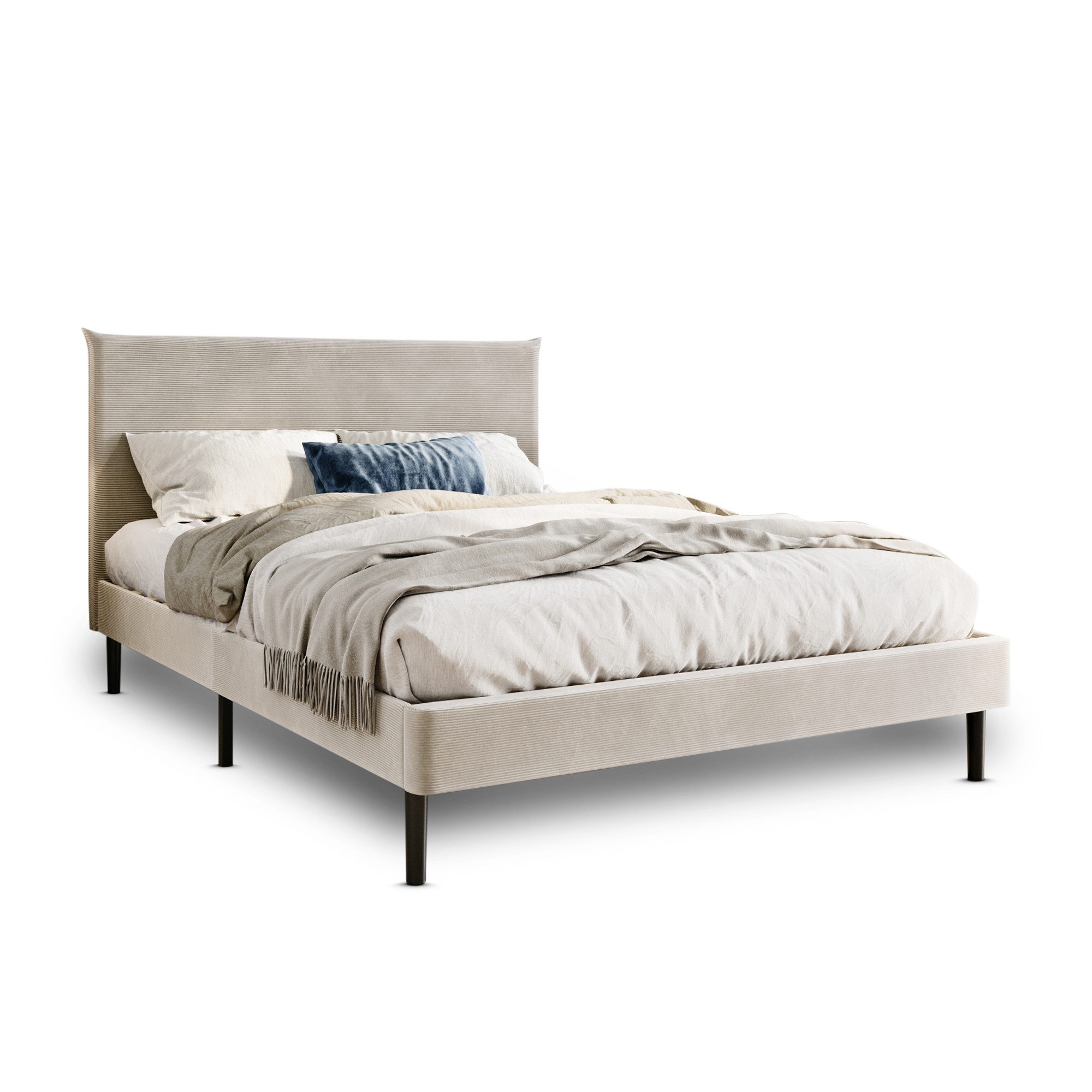 Home Collective Polsterbett 140x200 und 160x200 cm mit Lattenrost und weichem Bezug, Bettgestell (Doppelbett mit gepolstertem Kopfteil, robustes Gestell, hoher  – Bild 2 von 5
