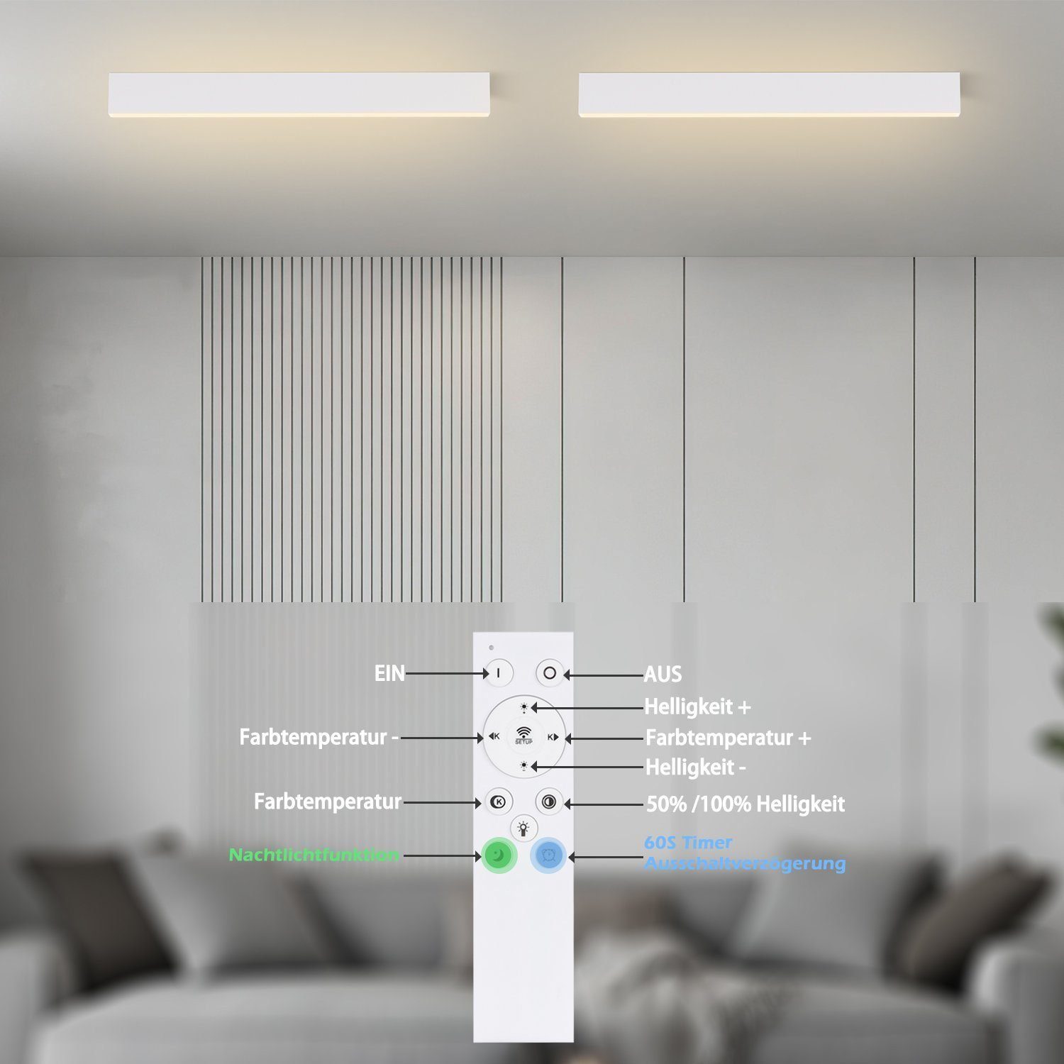 ZMH Deckenleuchten Dimmbar Bürolampe LED Design integriert, Fernbedienung, fest Decke dimmbar, Tageslichtweiß Mit Modern