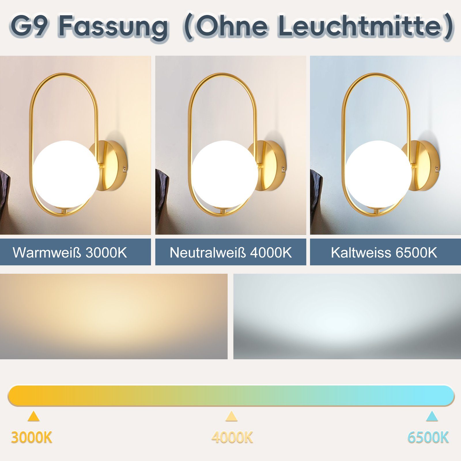 Nettlife Wandleuchte Innen Wandlampe Moderne Glas Flurlampe Gold G9, LED we günstig online kaufen