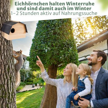 Oramics Eichhörnchenkobel Eichhörnchen Kobel Nest Nistkasten Futterhaus Haus Holz Schieferdach, wetterfeste Konstruktion für das ganze Jahr