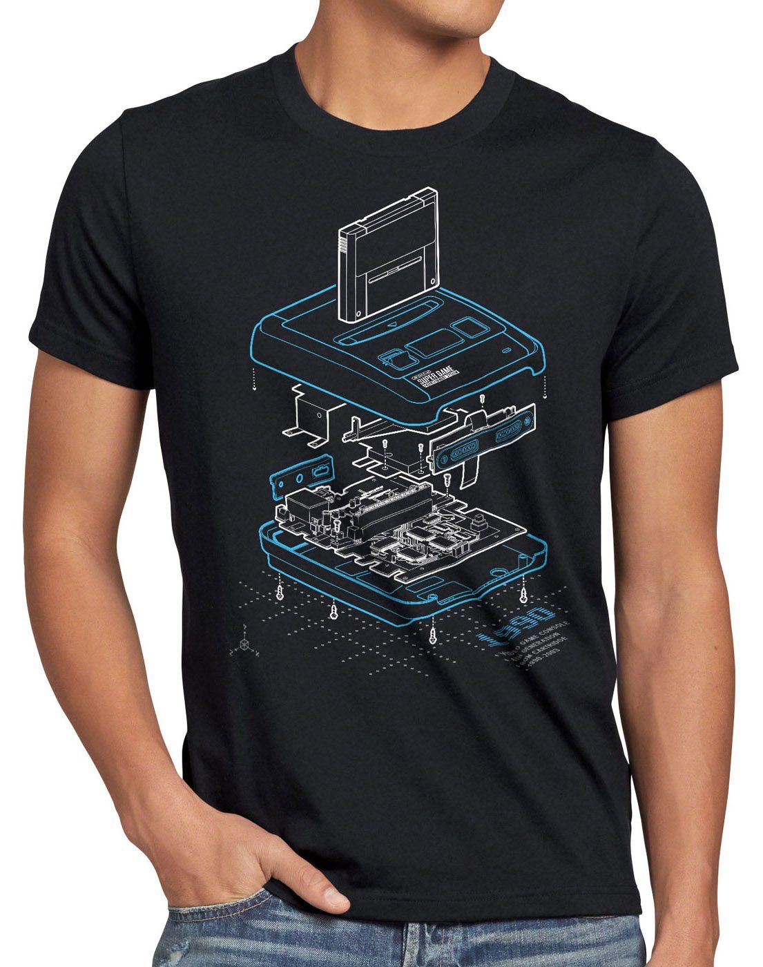 retro T-Shirt Print-Shirt style3 SNES gamer anno 16-Bit Herren 1990 videospiel classic