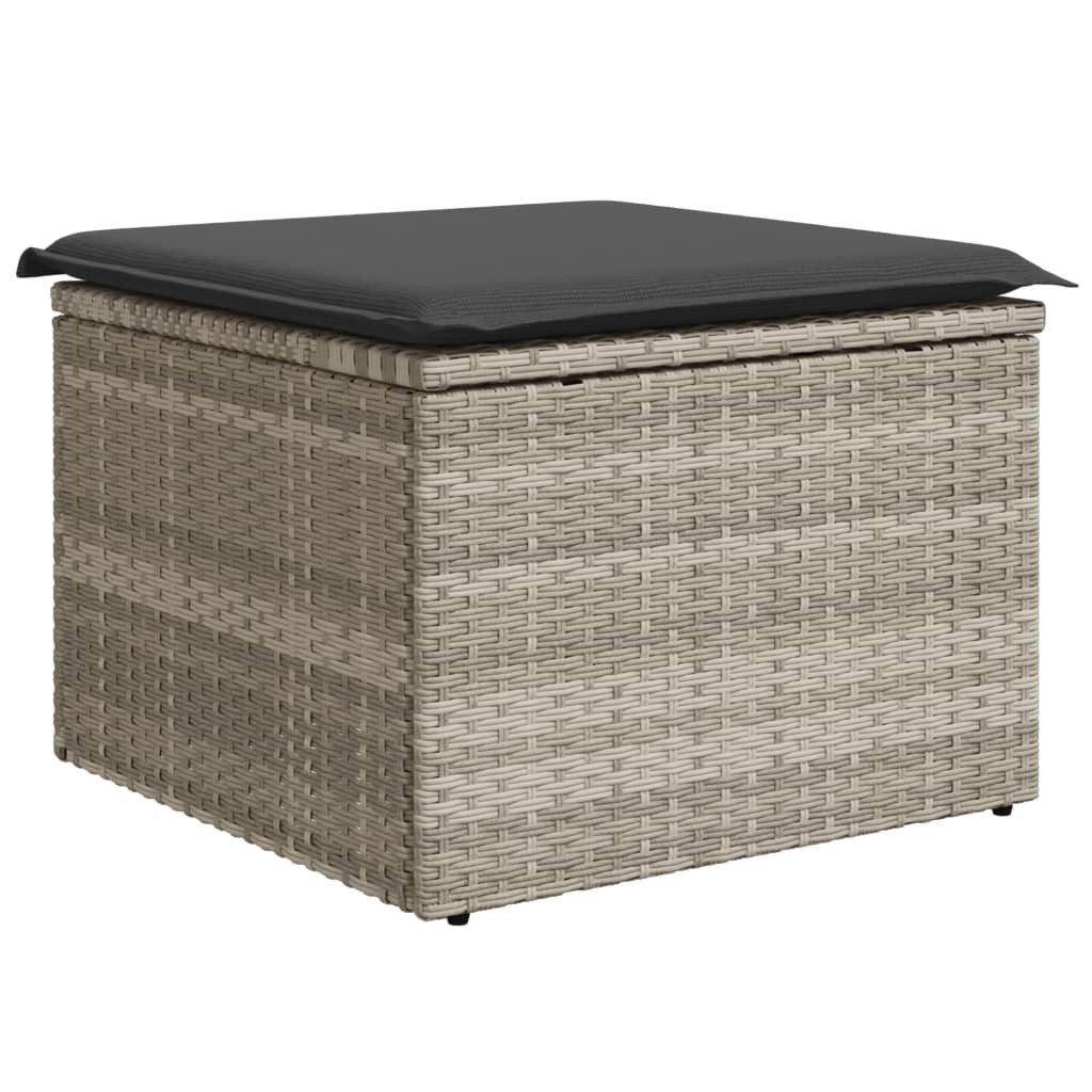 vidaXL Hocker Gartenhocker mit Kissen Hellgrau 55x55x37 cm Poly Rattan (1 St)