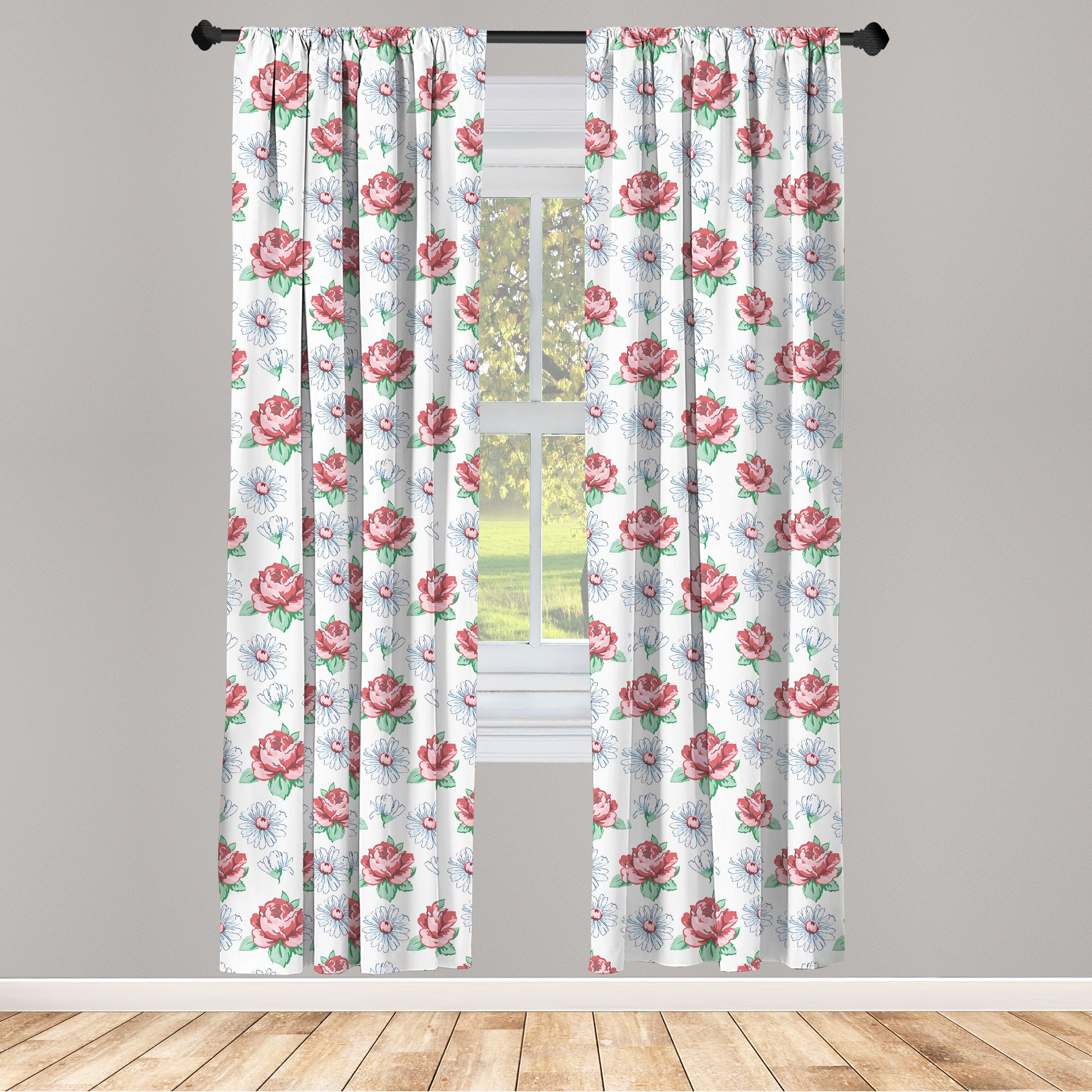 Gardine Vorhang für Wohnzimmer Schlafzimmer Dekor, Abakuhaus, Microfaser, Feminin Vintage Rose und Kamille
