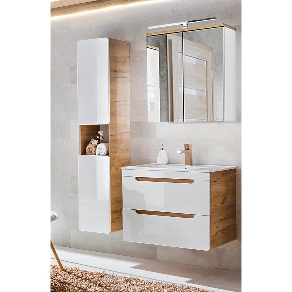Lomadox Badmöbel-Set LUTON-56, (Spar-Set, 3-St), Wotan Eiche Nb. Keramik-Wa günstig online kaufen