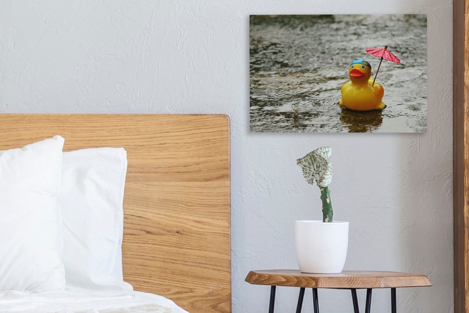 Regenschirm, - - Gummi-Ente Leinwandbilder, Regen St), OneMillionCanvasses® Aufhängefertig, 30x20 Wandbild cm Wanddeko, (1 Leinwandbild