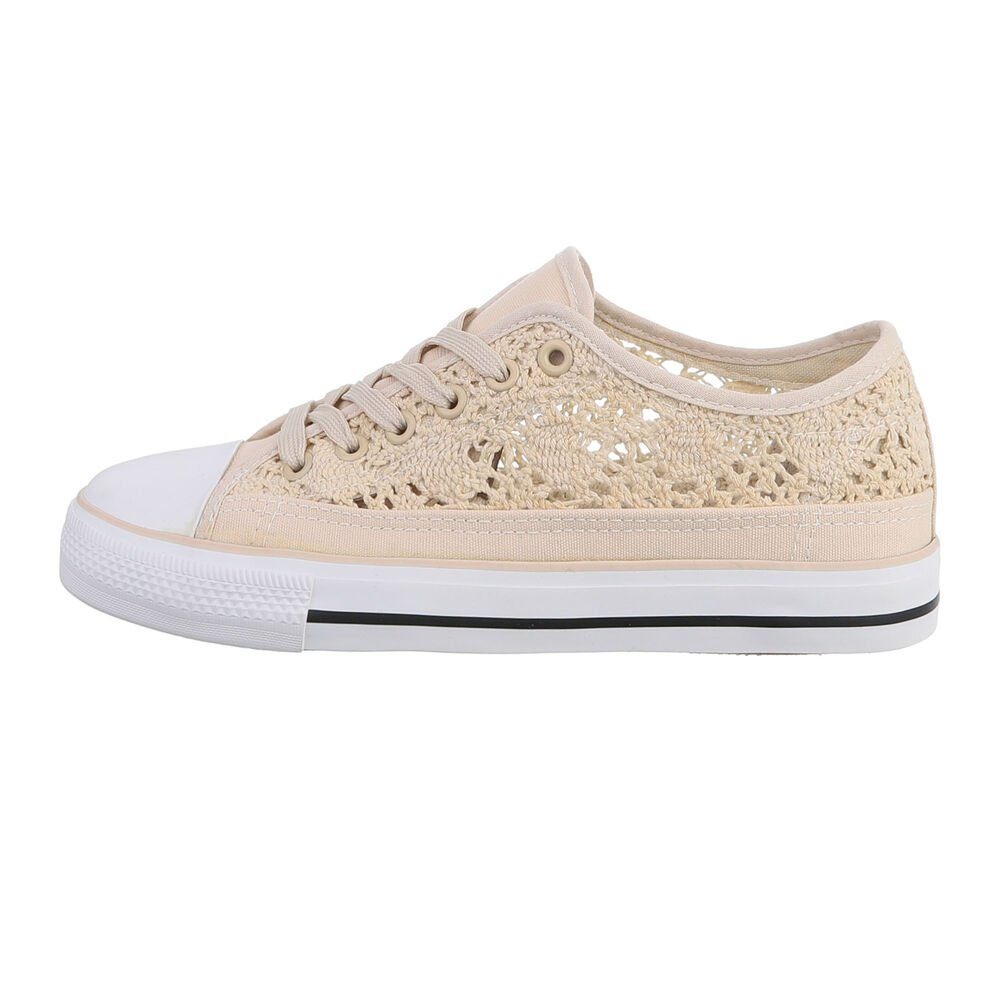 Ital-Design Damen Low-Top Freizeit Sneaker Flach Sneakers Low in Beige