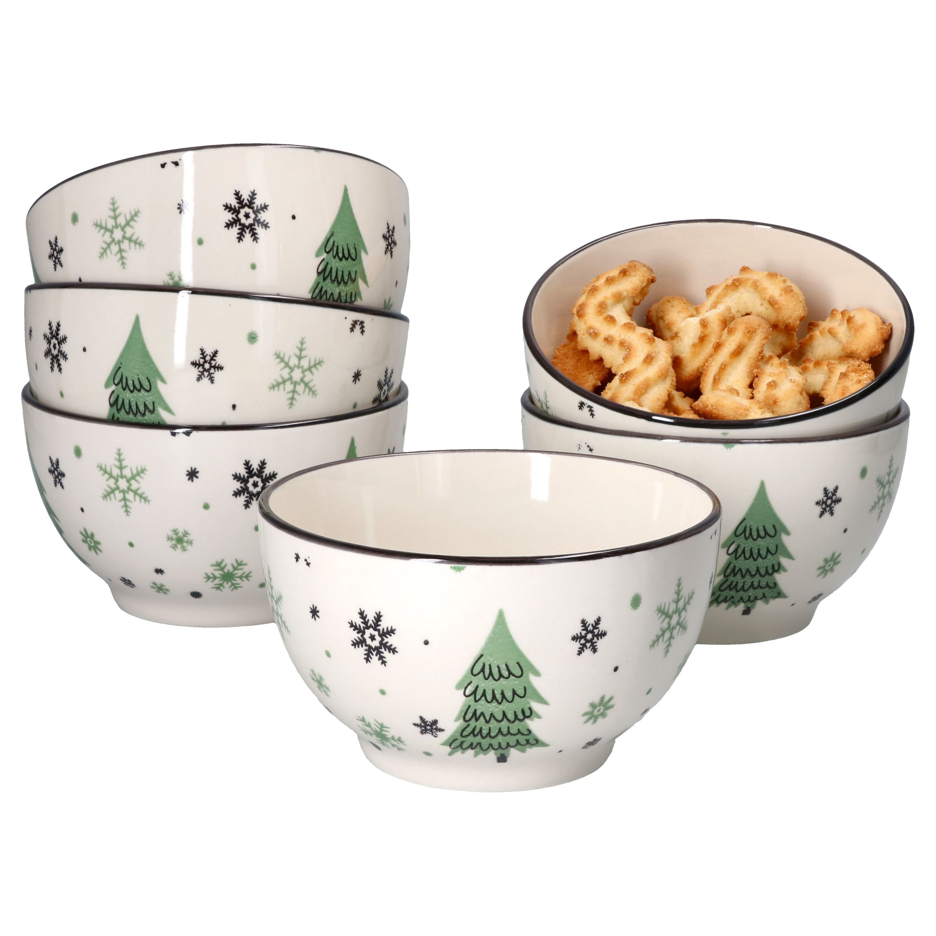 MamboCat Müslischale 6er Set Gebäckschale Weihnachtsbaum 14cm - 23105718, Steingut