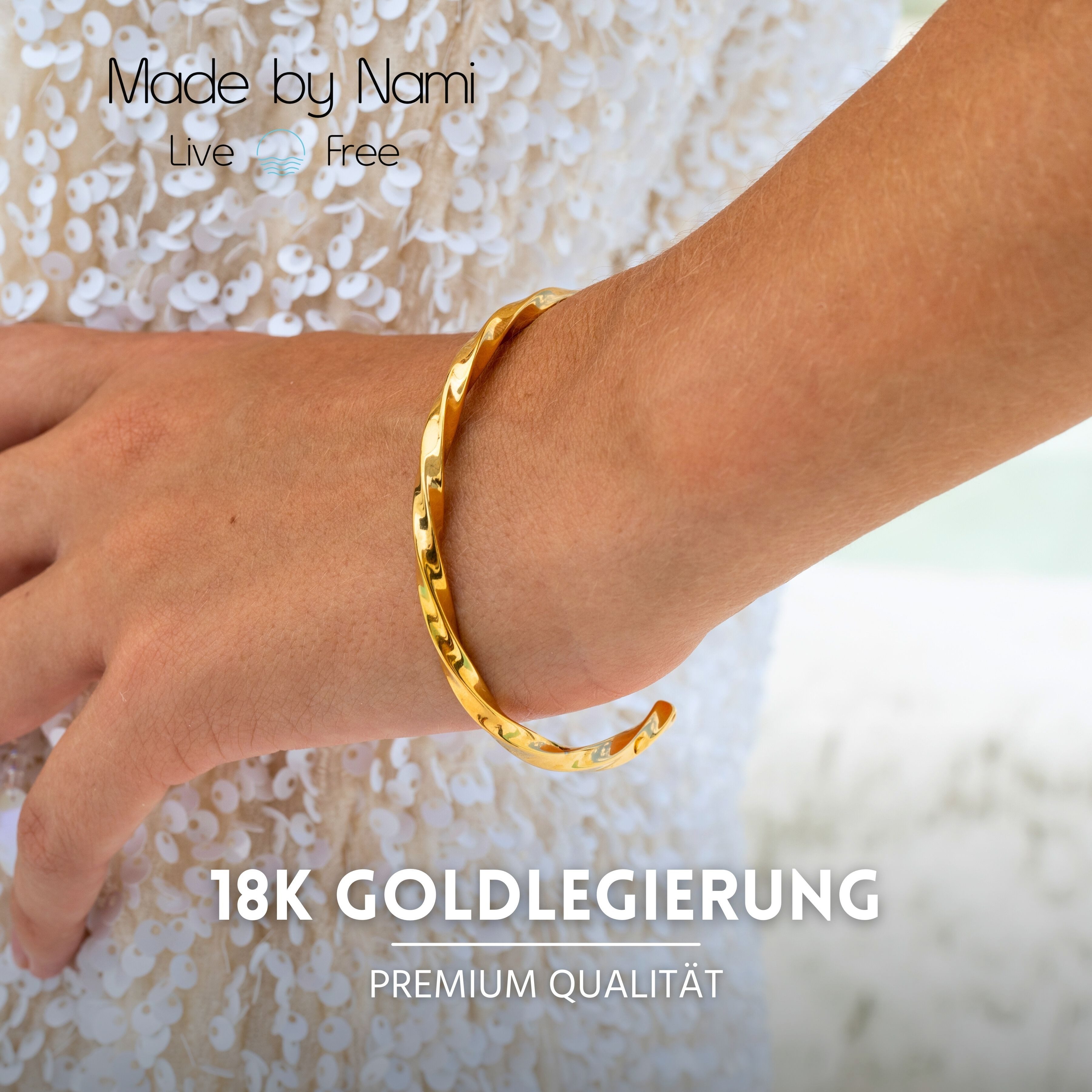 Made by Nami Schmuckset Mehrteilig Damen Gold aus Edelstahl Wasserfest, Halskette + Armreif + Ohrringe- Hypoallergen - Wasserfest