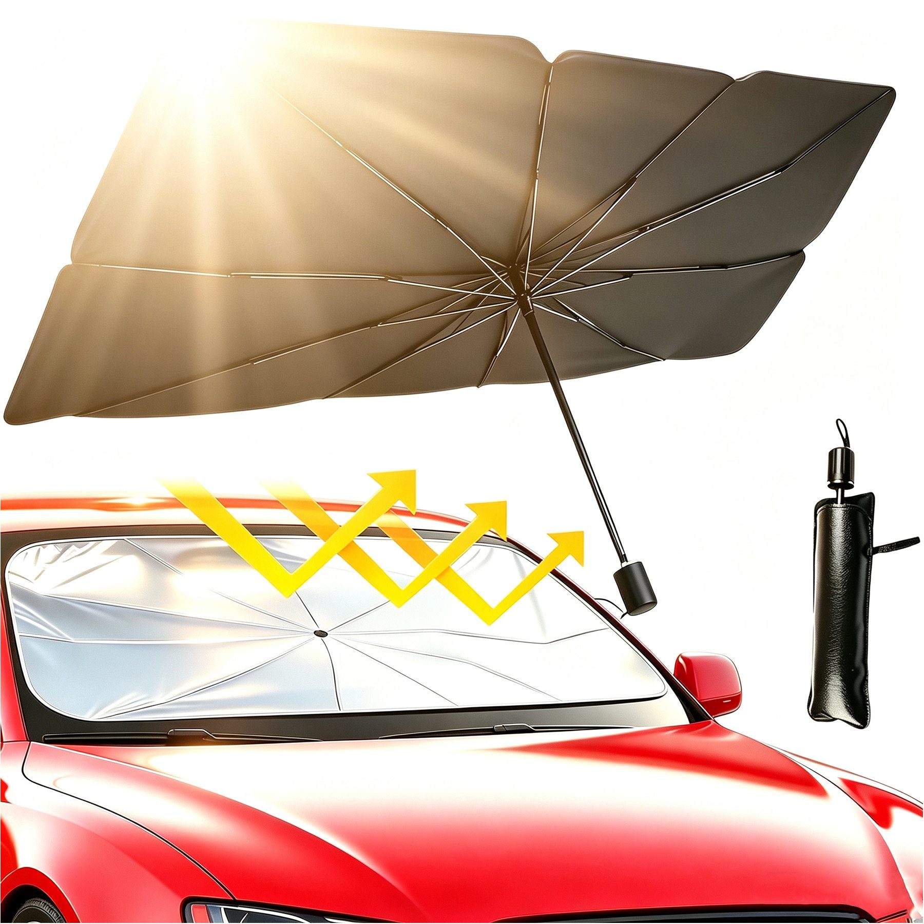 Mutig Autosonnenschutz Auto Sonnenschutz Frontscheibe 140x78 cm Faltbarer Sonnenschirm, 125 x 65 cm, (für Auto UV Schutz Reflektierend Hitzeschutz Windschutzscheibe, Kratzfest UV Beständig Universal für PKW SUV LKW), Leicht Kompakt Sommer Auto Zubehör