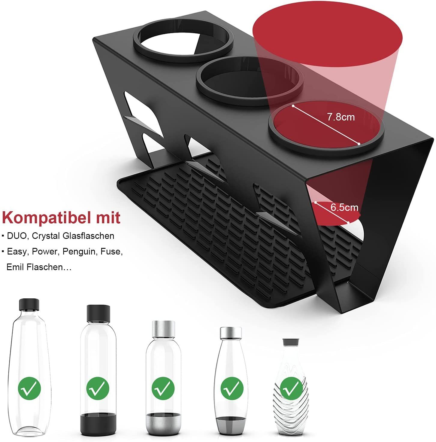 Rainsworth Flaschenhalter, (3er Edelstahl Abtropfhalter, Abtropfständer Abtropfgestell inkl), Silikonschutzringe, Abtropfmatte und Deckelhalter