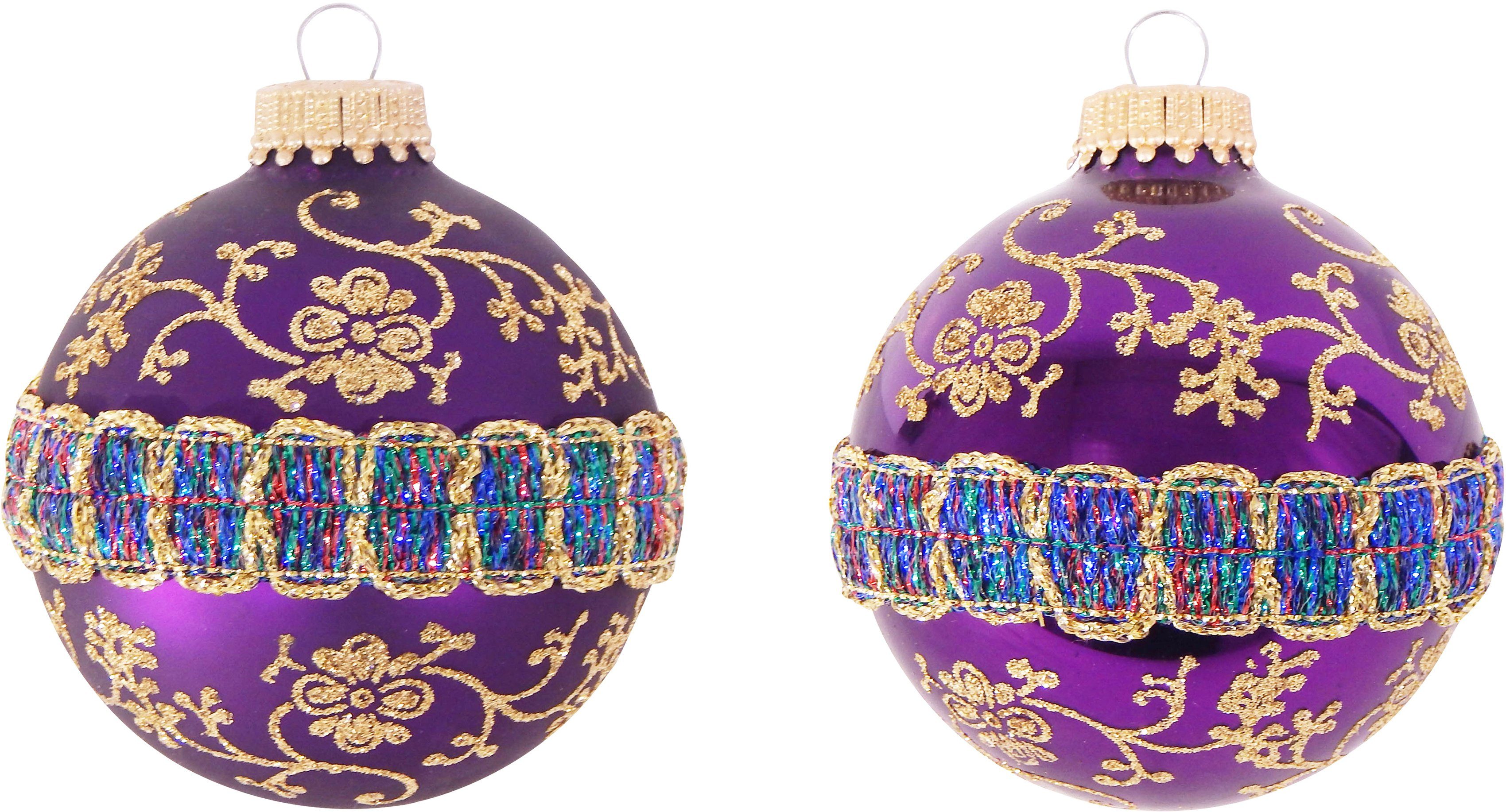 Glitterband Weihnachtsbaumkugel & Glas St), Christbaumschmuck, CBK90230, Glas Borte Krebs Lauscha Christbaumkugeln mit Weihnachtsdeko, (4