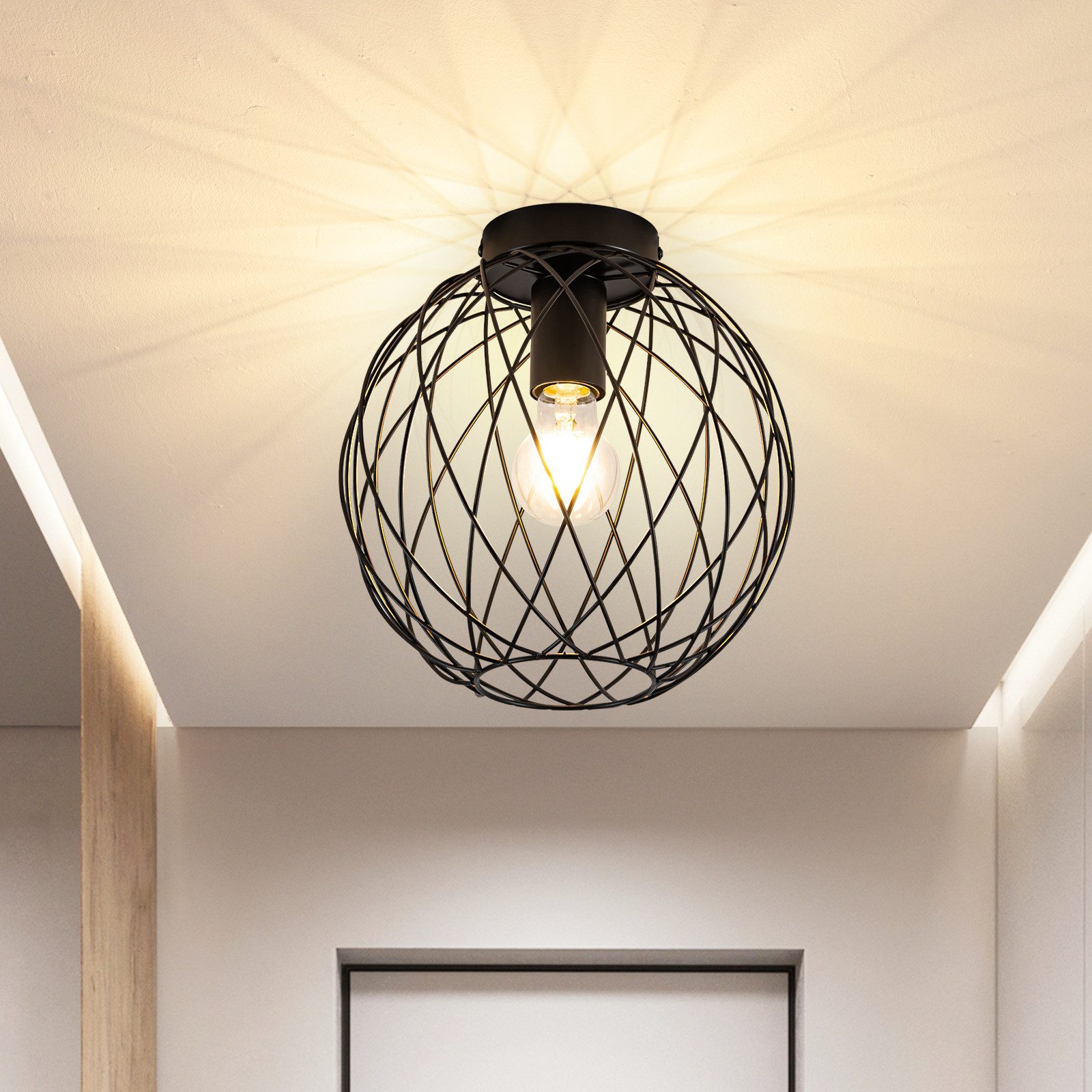 Nettlife Deckenleuchte Schwarz Vintage Kaefig Deckenstrahler E27 Lampenfass günstig online kaufen