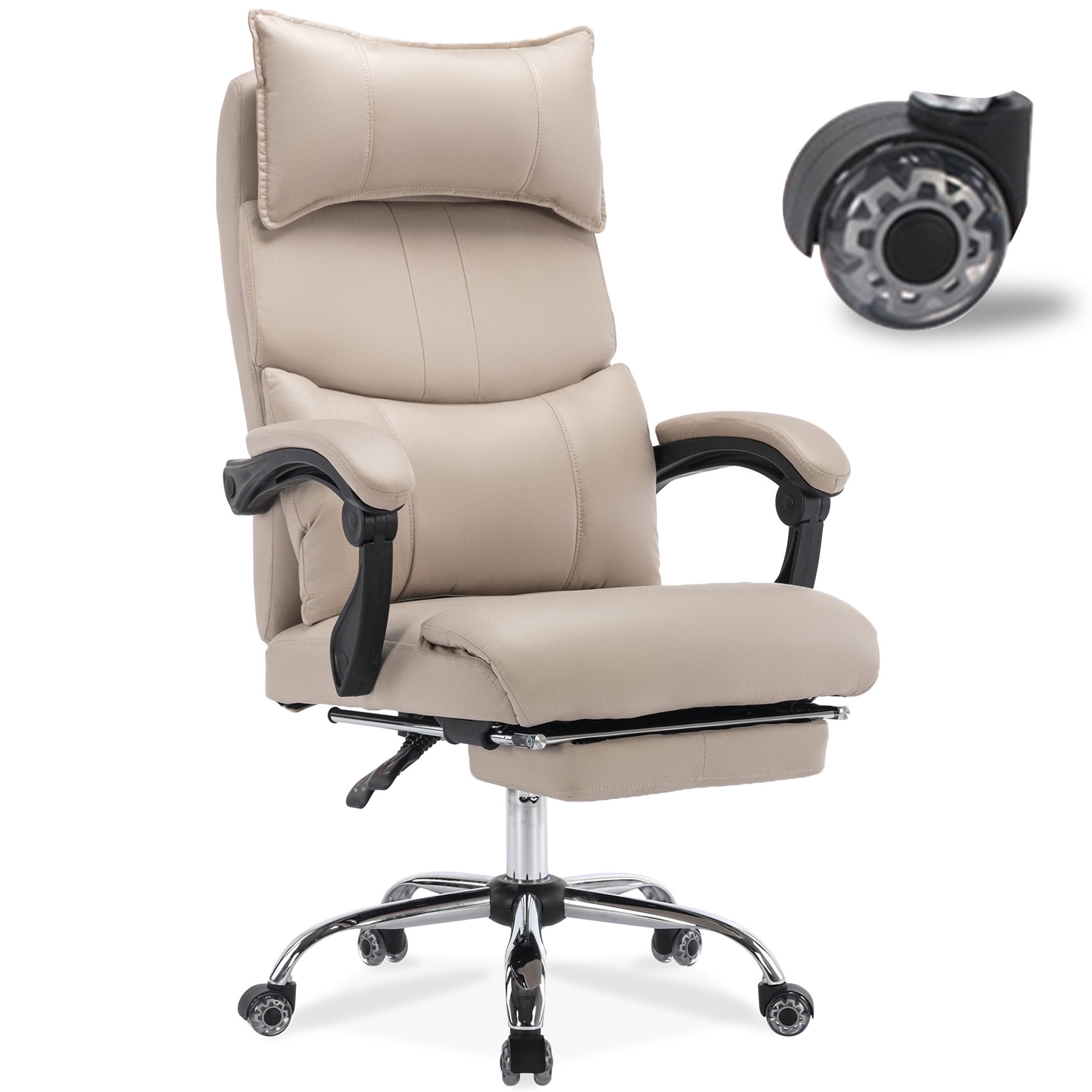 SeedWave Bürostuhl Ergonomischer Bürostuhl mit Fußstütze, Kopfstütze und Lendenstütze, Chefsessel bis 150 kg belastbar, 145° Verstellbare Rückenlehne