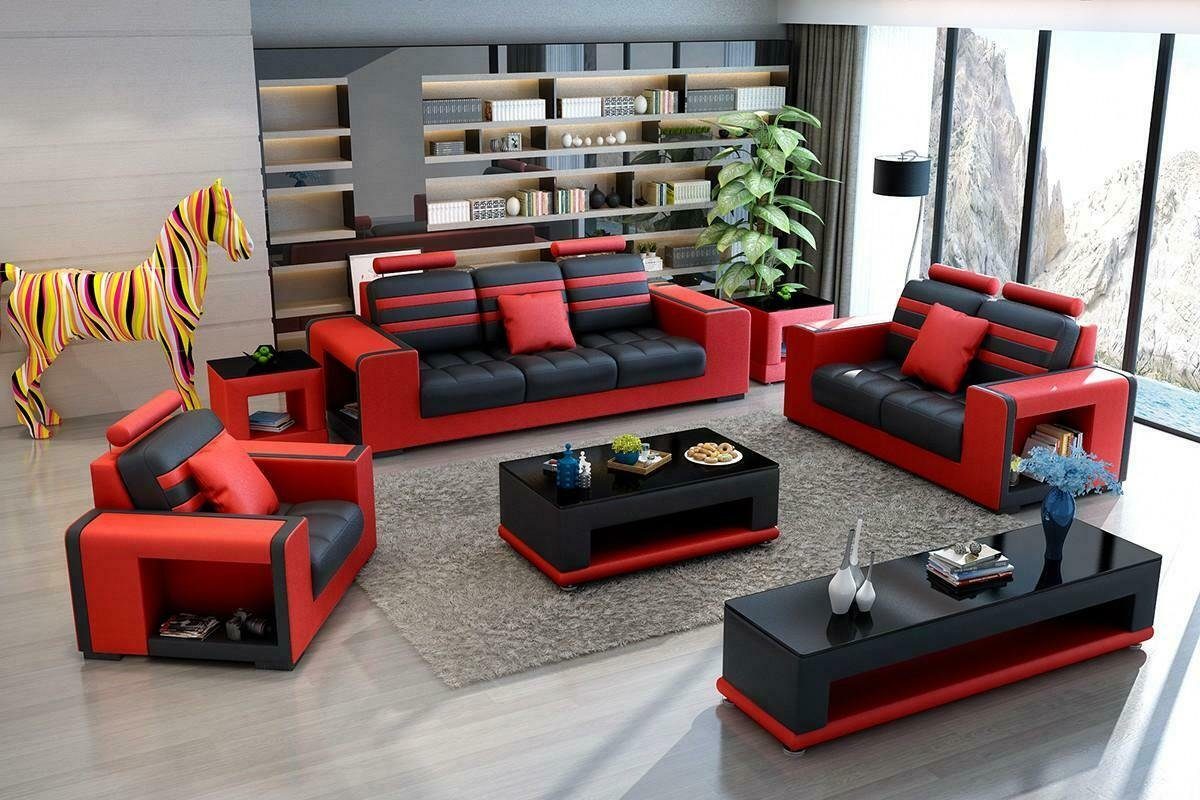 JVmoebel Sofa Moderne schwarz-rote Sofagarnitur 3+2+1 Wohnlandschaft Garnitur Neu, Made in Europe