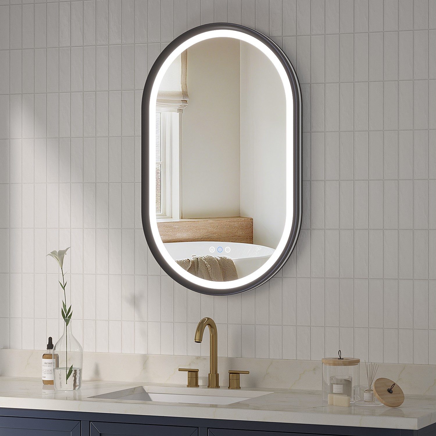 AQUABATOS Badspiegel mit Beleuchtung Ovaler LED Spiegel dimmbar Wandspiegel für Badezimmer, 50x80 / 60x90 cm, Beschlagfrei,Touch,Memory,Kaltweiß & Warmweiß,IP44