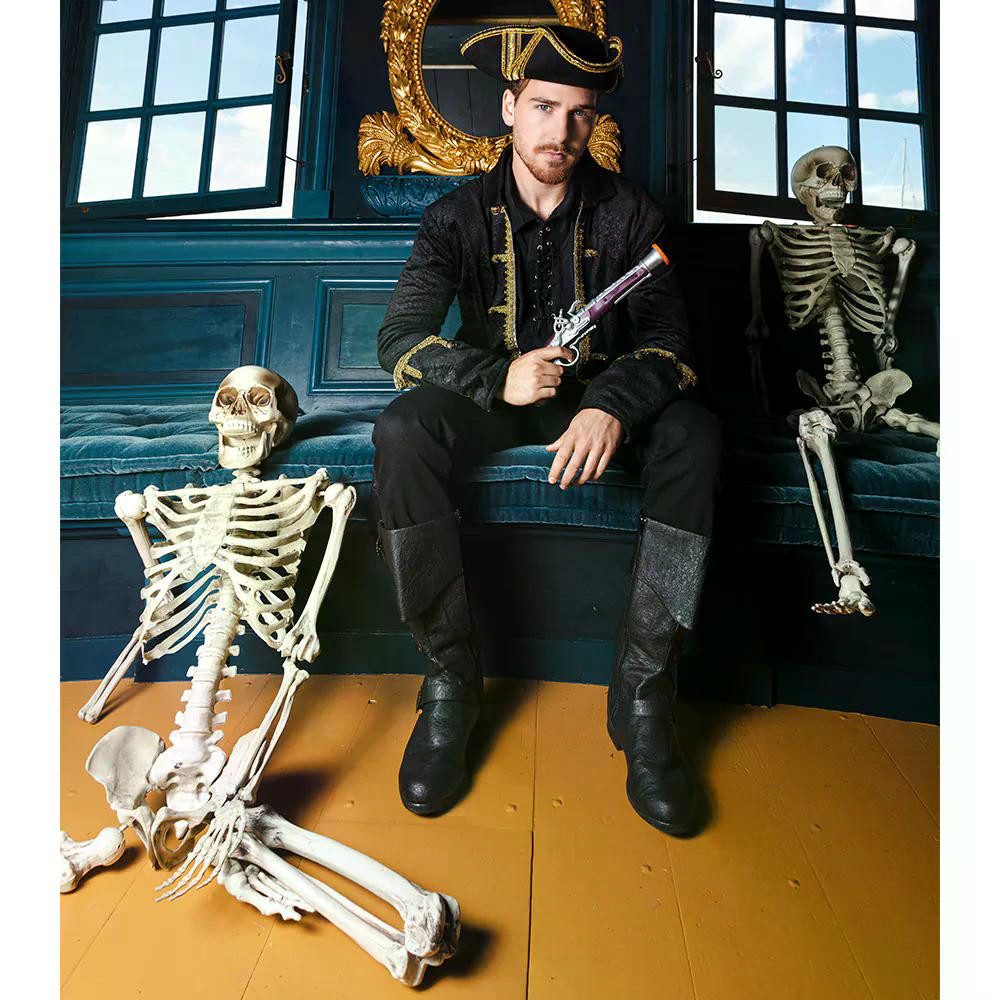 Boland Piraten-Kostüm Piratenhut Royal Fortune schwarz edler Dreispitz für Piraten 59 cm, Detailreiche goldene Zierborten für einen edlen Look