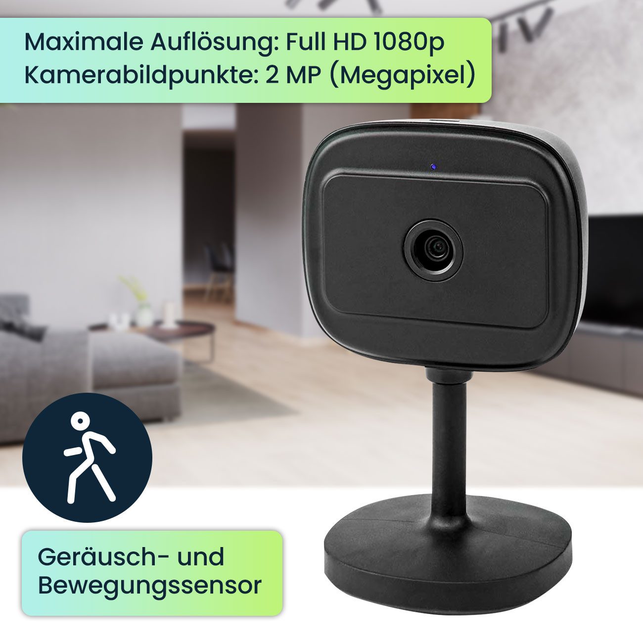 Nedis IP-Überwachungskamera Full-HD WLAN IP-Kamera, SmartLife, Nachtsicht, PIR, App, Schwarz (Full-HD WLAN-Kamera mit PIR-Sensor, App-Steuerung & 2-Wege-Audio)