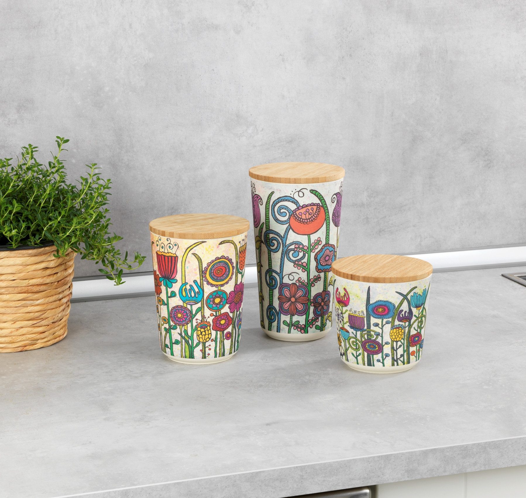 WENKO Aufbewahrungsdose Modell Garden (Set, 3 St), aus Kunststoff mit Bambusdeckel, FSC®-zertifiziert – Bild 4 von 5