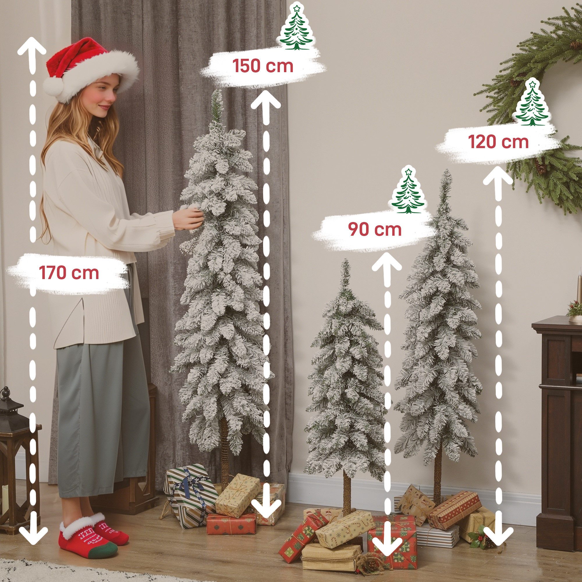 HOMCOM Künstlicher Weihnachtsbaum 3 Größen, Tannenbaum, flammenhemmend, Grün
