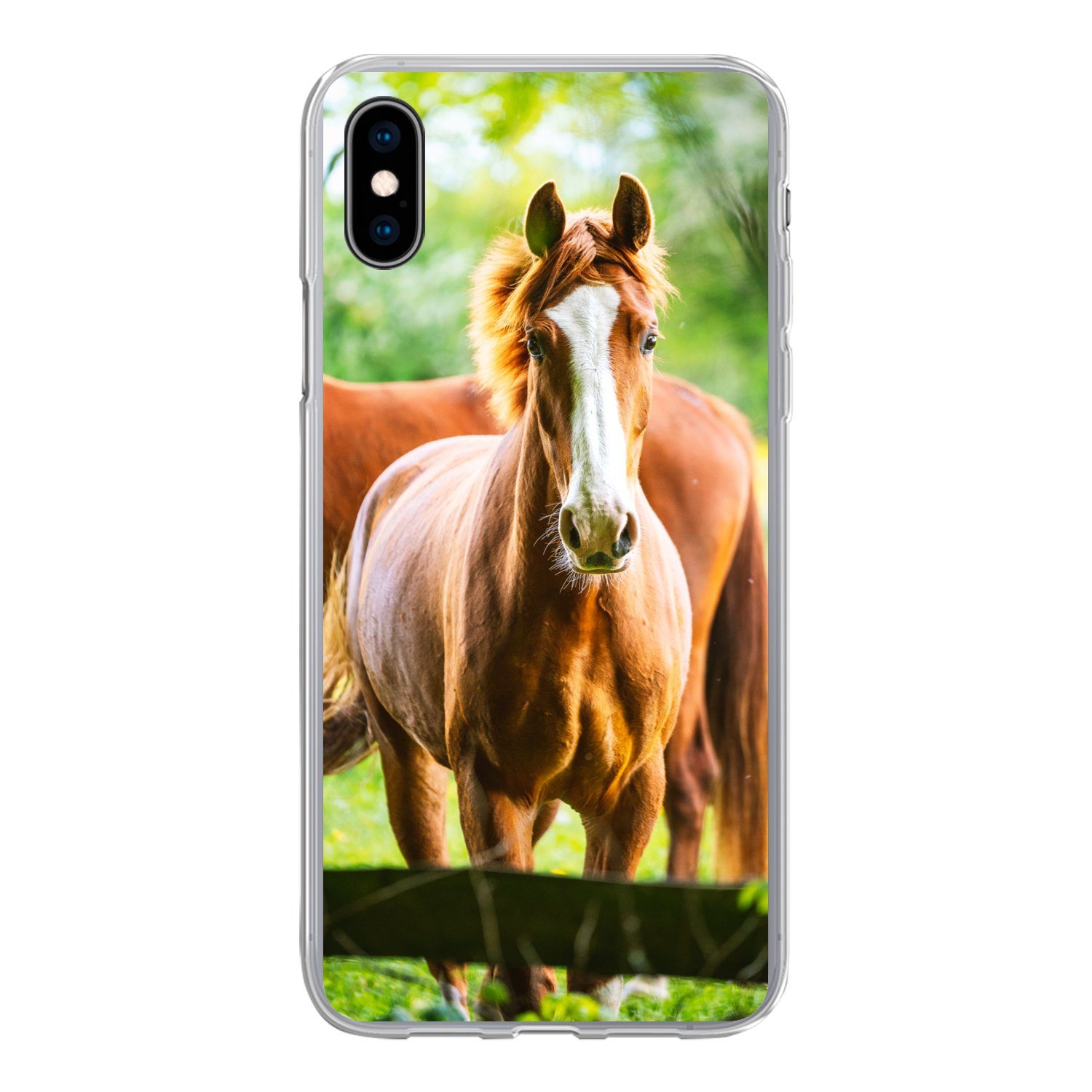 MuchoWow Handyhülle für Apple iPhone XS Pferde - Licht - Wiese, Smartphone-Bumper, Print, Handy Schutzhülle Dünn