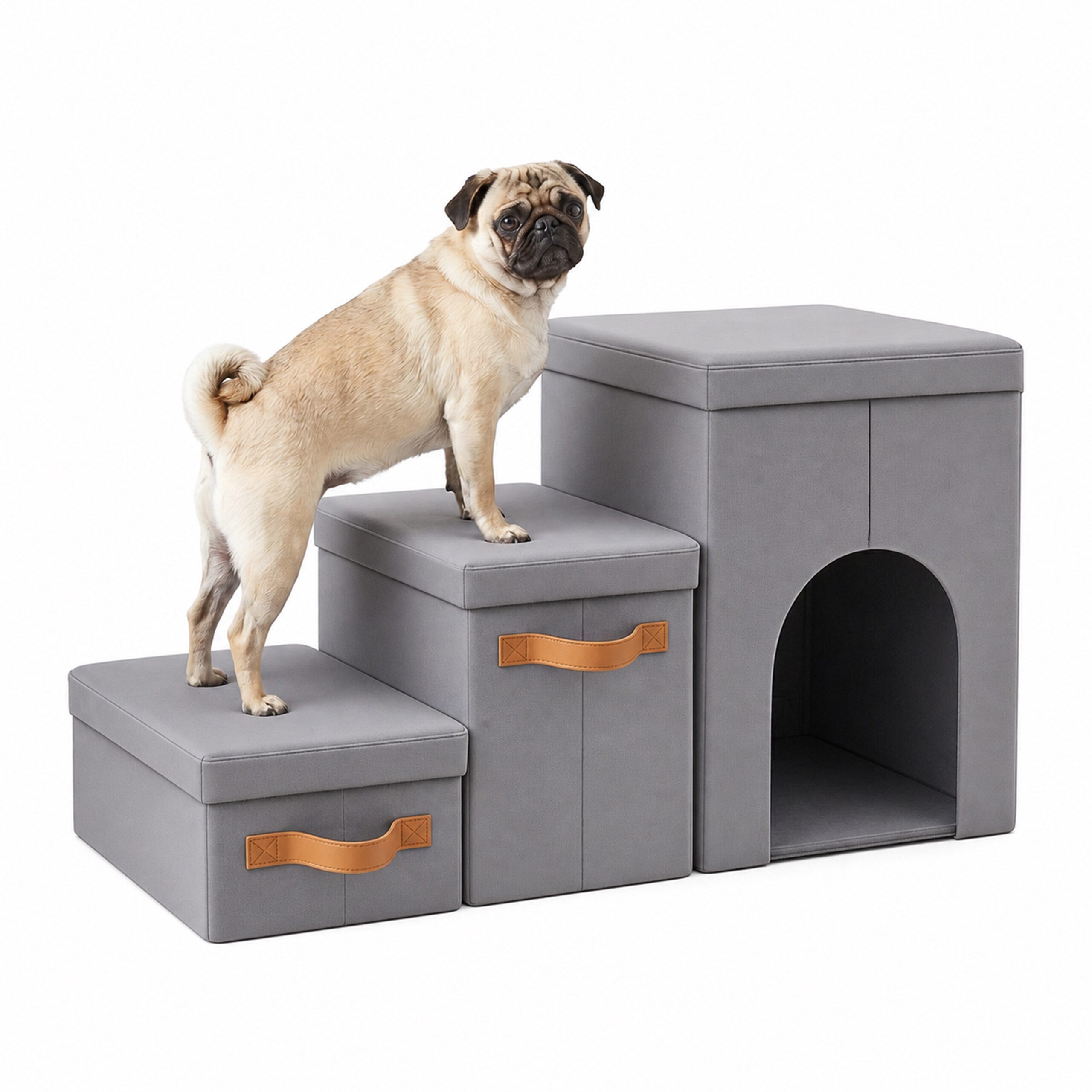 relaxdays Haustiertreppe Faltbare Hundetreppe mit 3 Stufen (3-St), grau