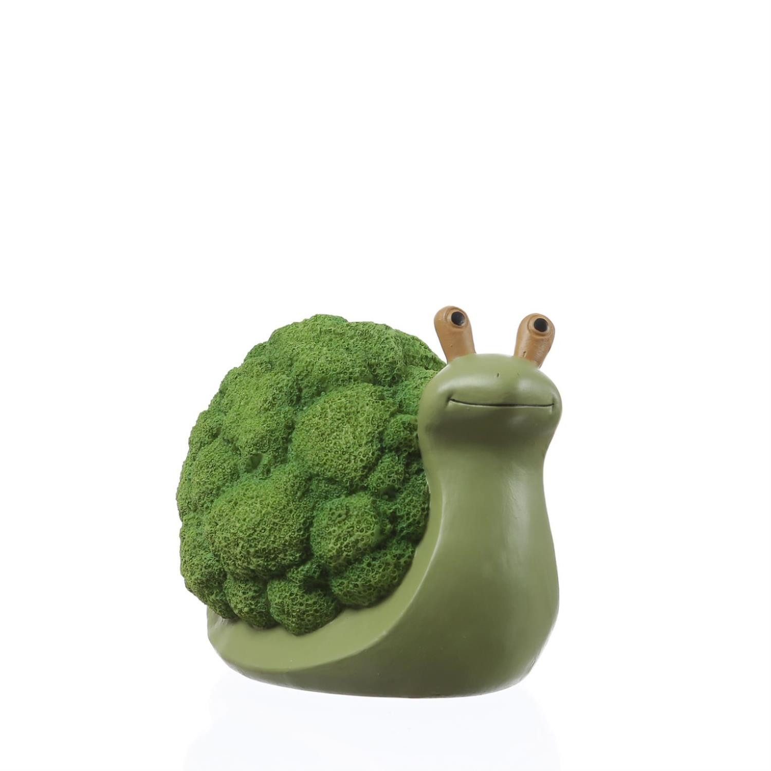 Gartenfigur Dekofigur Schnecke Brokkoli Gartendeko für Beet Garten H: 11cm grün