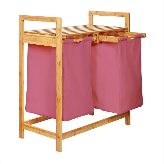 Lumaland Ausziehwäschekorb “Bambus Wäschekorb – 2 Wäschesäcke – 73x64x33cm”, stabiler Wäschesammler mit Deckel