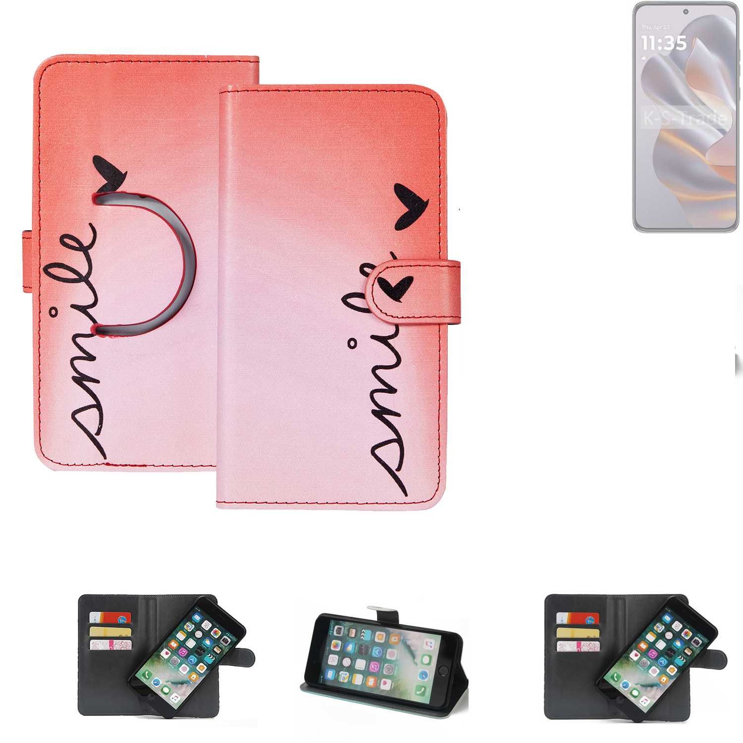 K-S-Trade Handyhülle für Motorola Edge 50 Neo, Schutzhülle Handyhülle Hülle cover bookstyle Etui ''smile'' rot