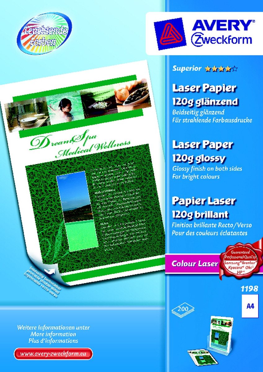 Avery Zweckform Laser-Druckerpapier Farblaserpapier Superior A4 beidseitig beschichtet glänzend 120 g/qm 2