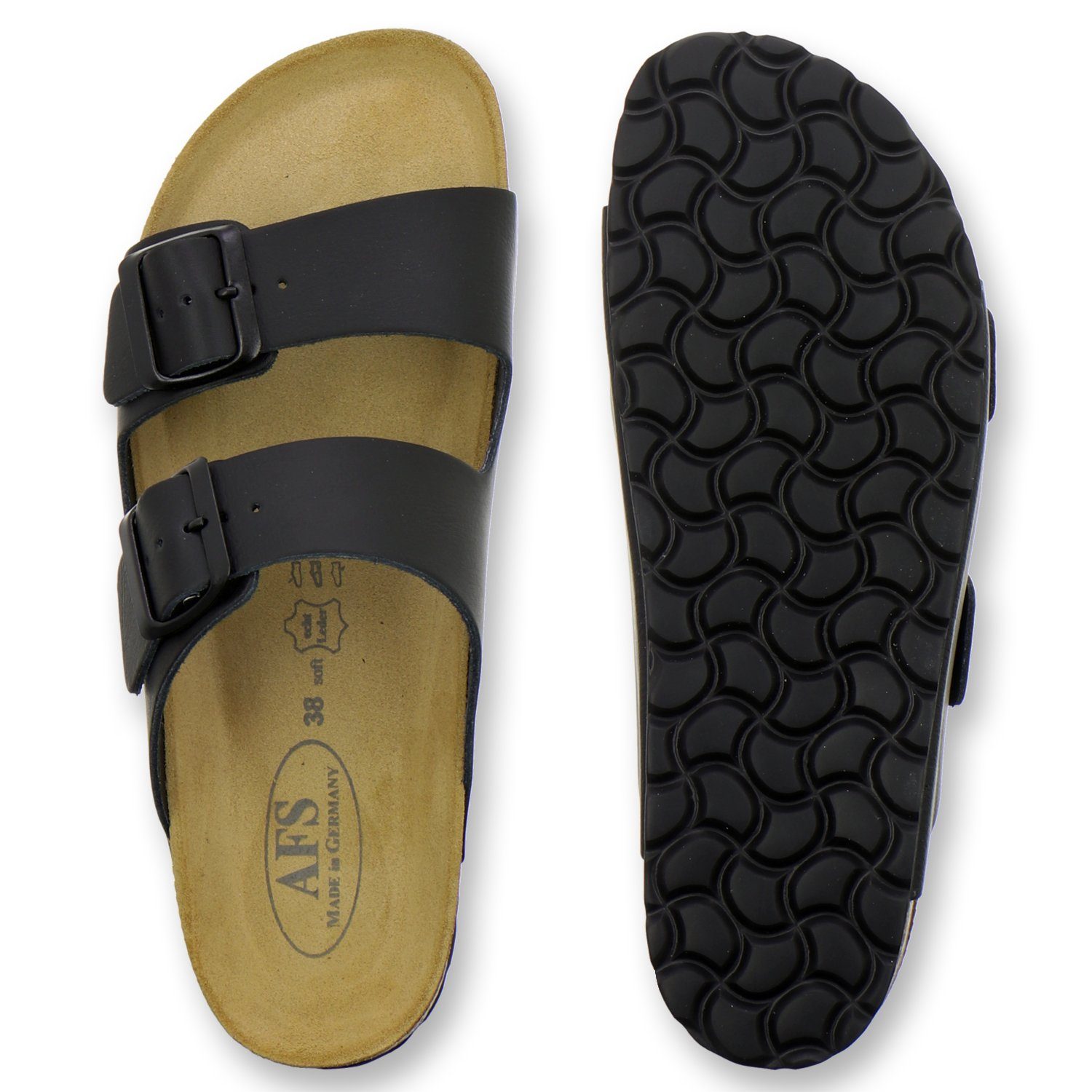 AFS-Schuhe 2100 Pantolette für Leder schwarz Damen Glattleder Made mit aus Germany Fussbett, in