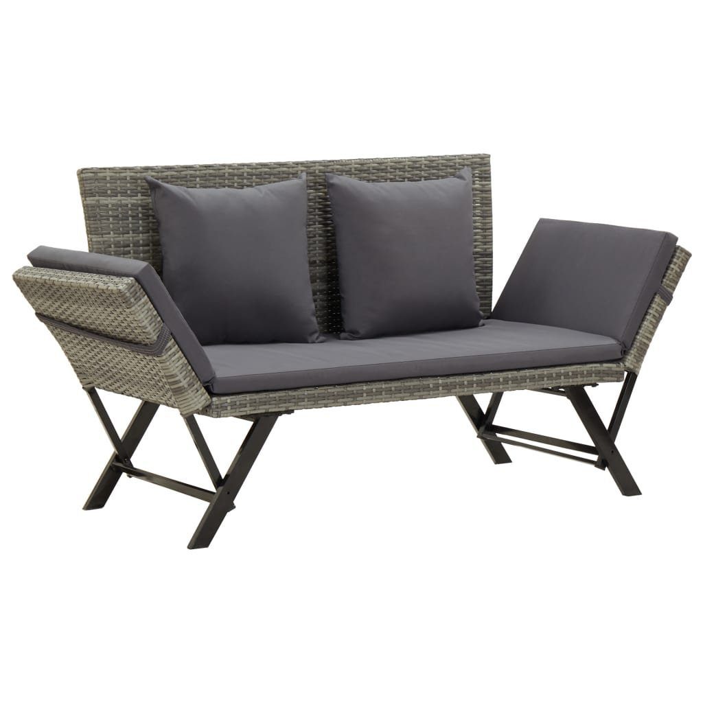 DOTMALL Gartenlounge-Bank 2-in-1 Tagesbett mit Auflagen,Poly-Rattan, Sitzmaße: 110 x 60 x 32 cm