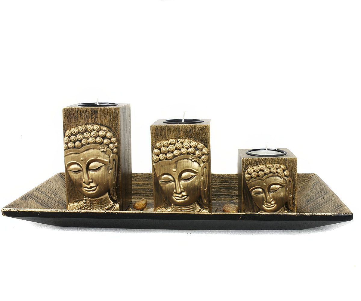 Yudu Dekofigur 3er Deko-Teelichthalter Fengshui mit Buddhakopf 3D Effekt Nr: FH10