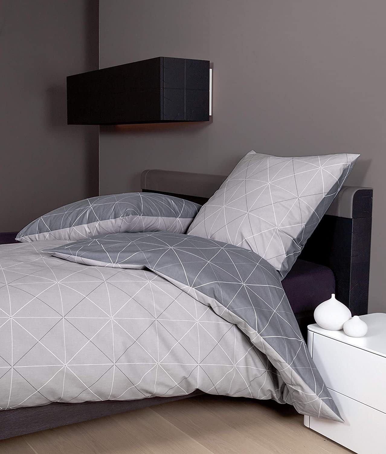 soma Bettwäsche Bettbezug 155x220 80x80 geometirisch gestreift grau bieber günstig online kaufen