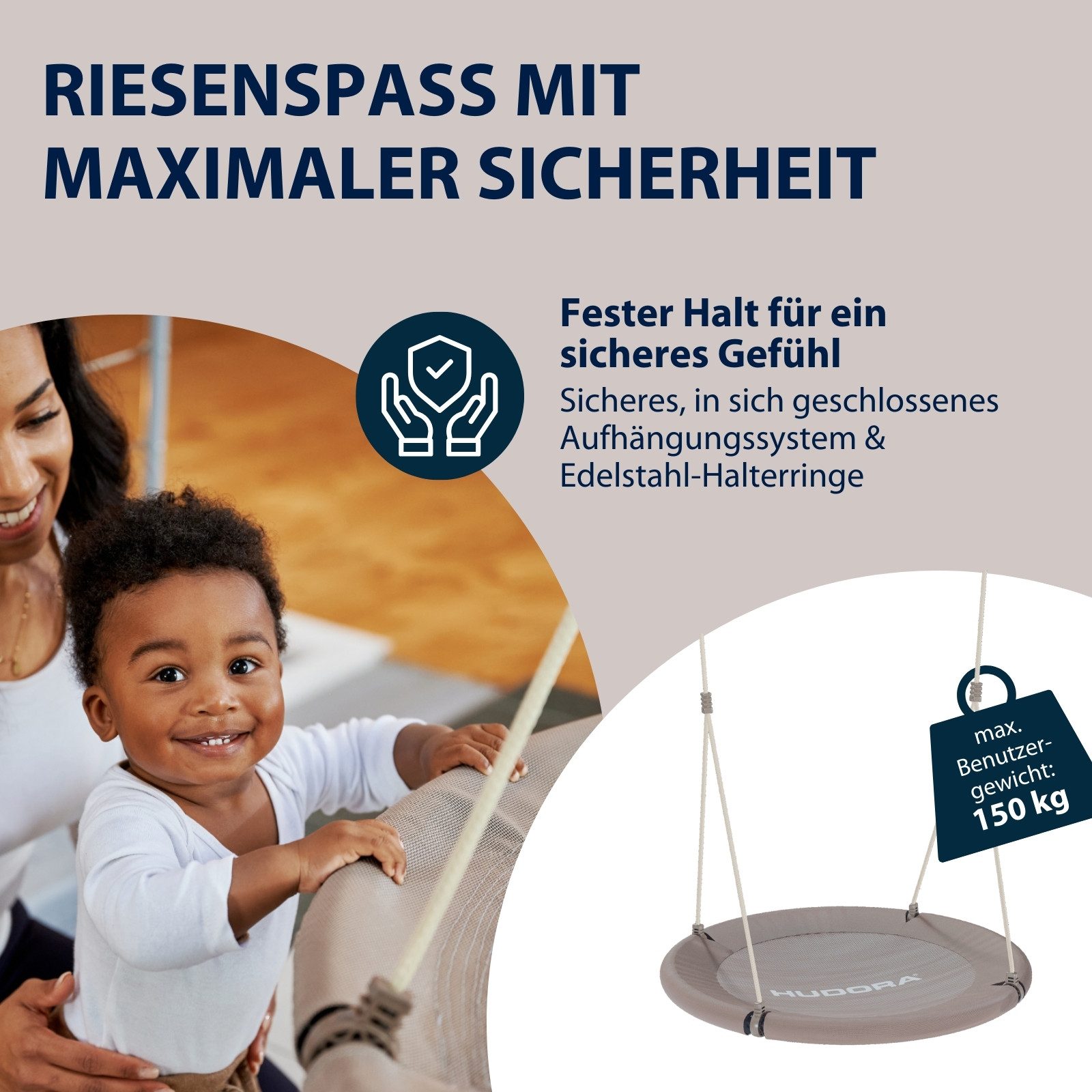Hudora Nestschaukel Lounge Höhenverstellbare Nestschaukel mit 90/110cm Durchmesser, (Hängeschaukel mit geschlossener Sitzfläche), Tellerschaukel für die ganze Familie