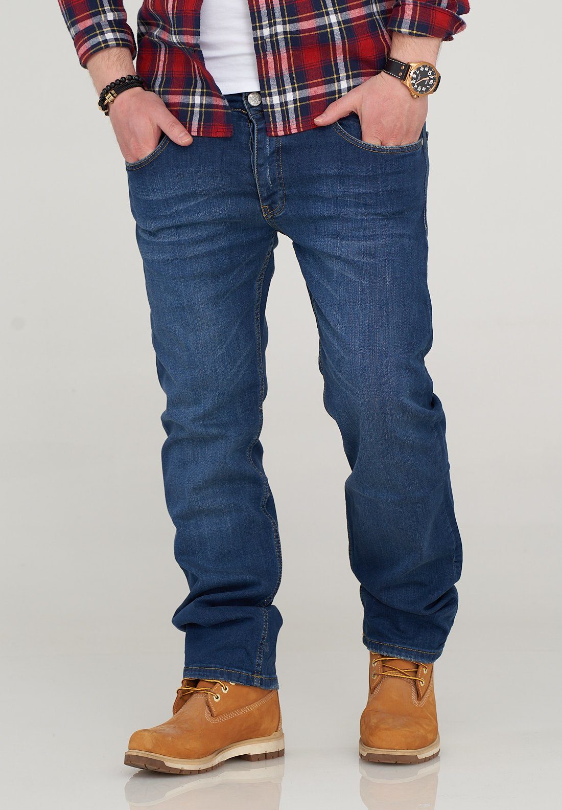 SOULSTAR Straight-Jeans ATHEN mit dezenter Used-Waschung dunkelblau