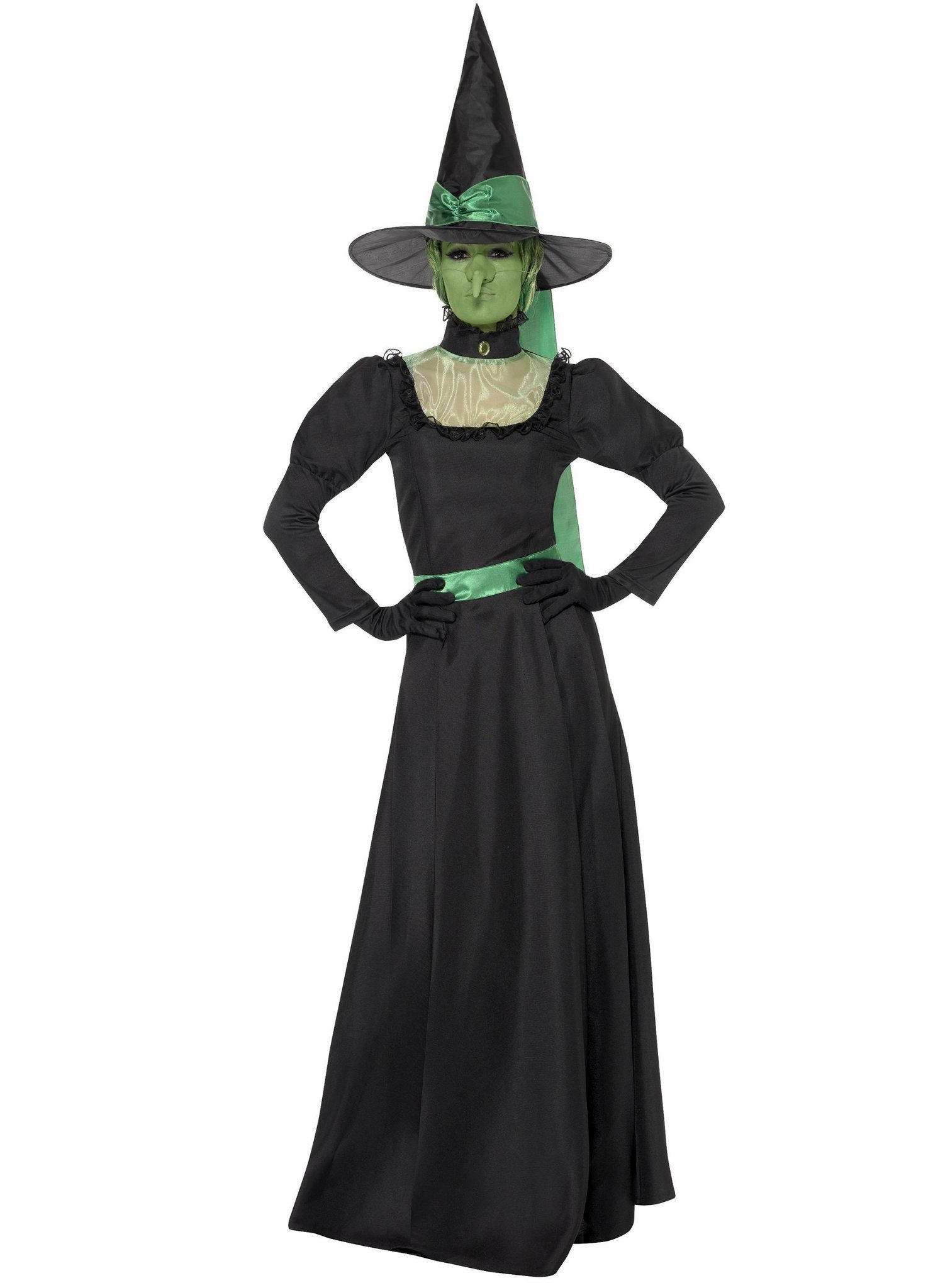 Smiffys Hexen-Kostüm Grüne Hexe - Karneval Faschingskostüm Damen, Die klassische Wicked Witch of the West