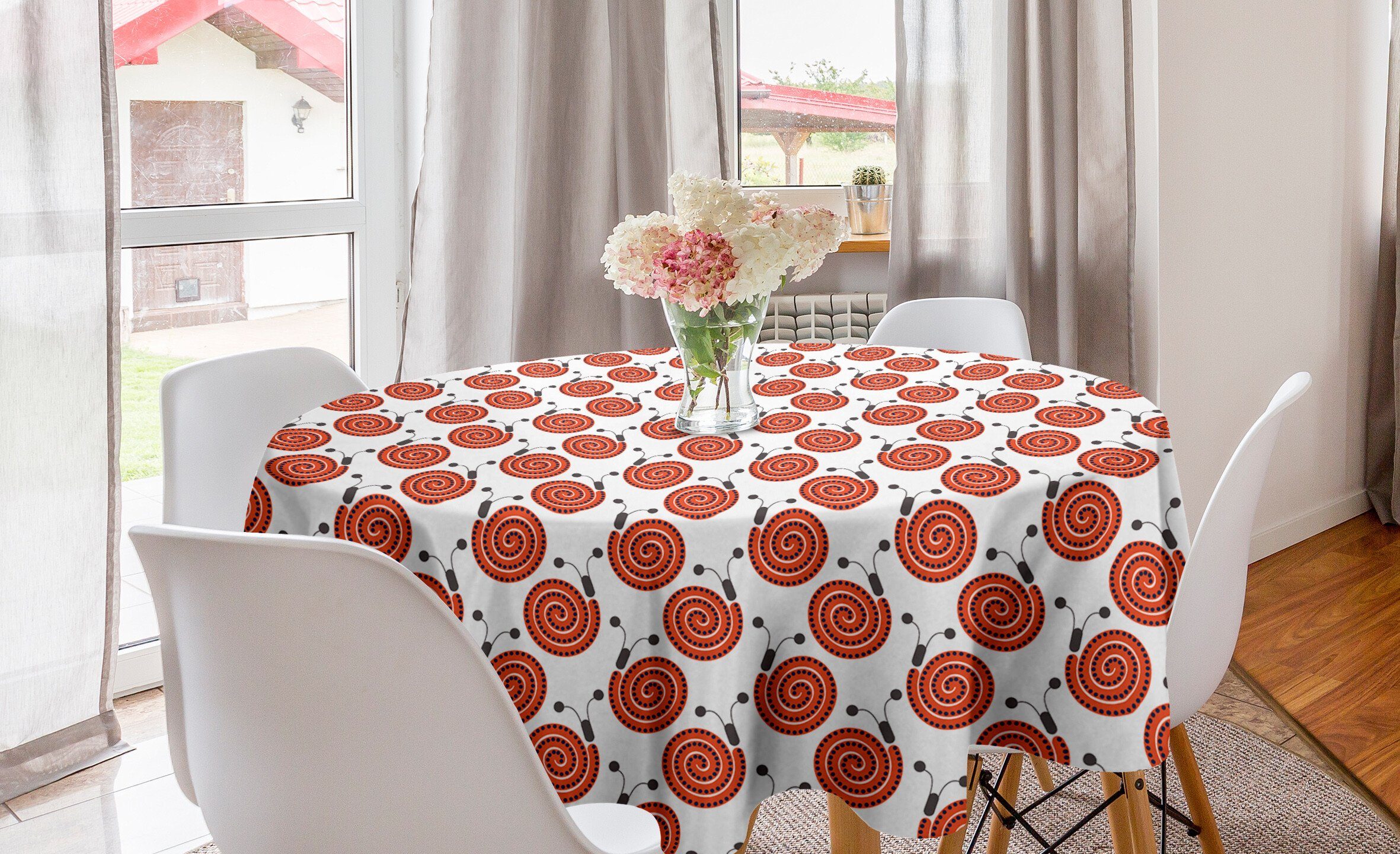 Abakuhaus Tischdecke Kreis Tischdecke Abdeckung für Esszimmer Küche Dekoration, Schnecke Kindisch Stil Wald Insekten