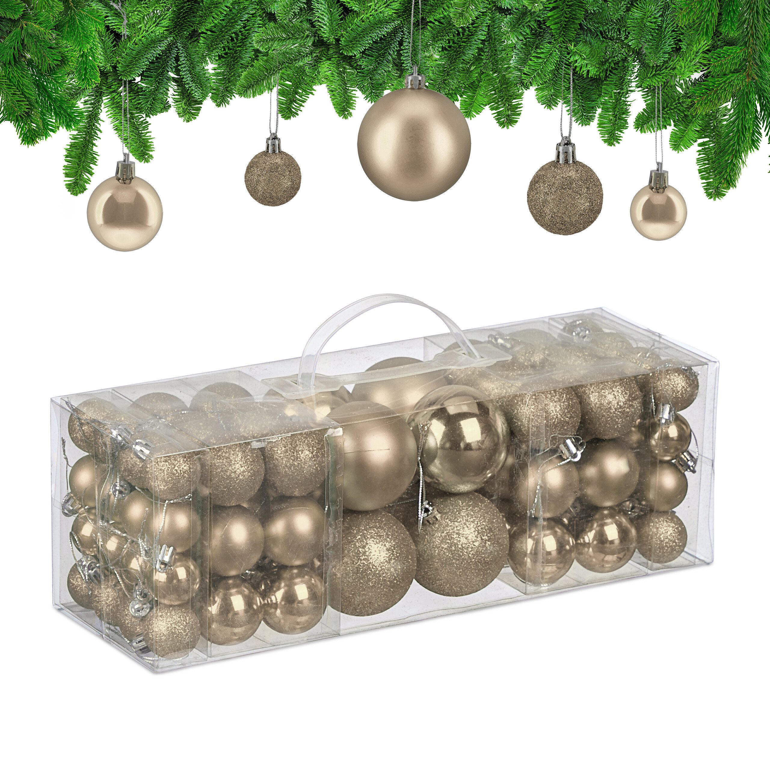 relaxdays Weihnachtsbaumkugel Weihnachtskugeln 76er Set (76 St), Champagner