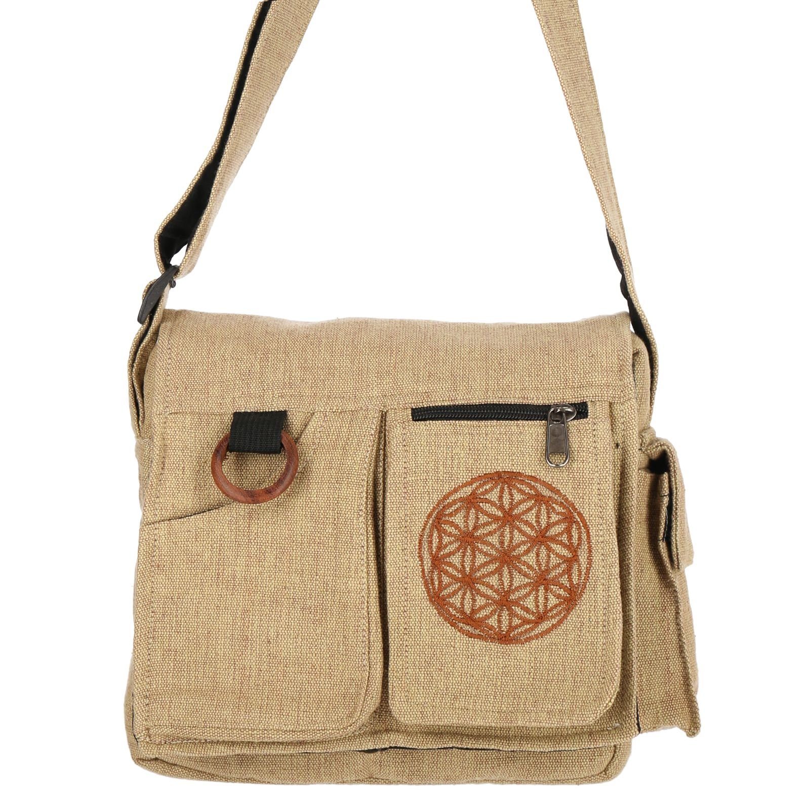 KUNST UND MAGIE Hippie Lebensblume Naturfarben Schultertasche Handtasche +Schulterriemen Tasche Umhängetasche