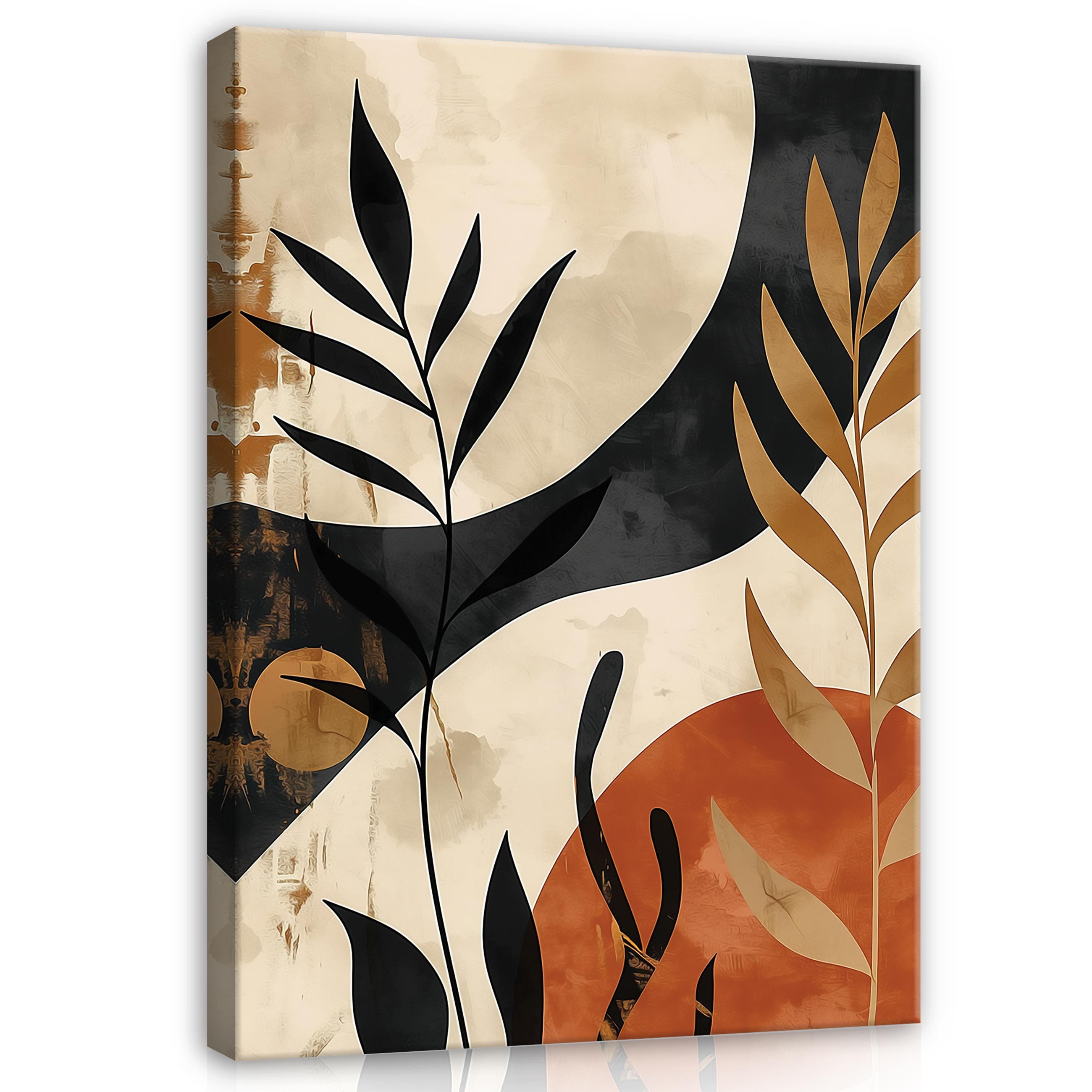 Wallarena Leinwandbild Boho Blätter Beige Wandbilder günstig online kaufen