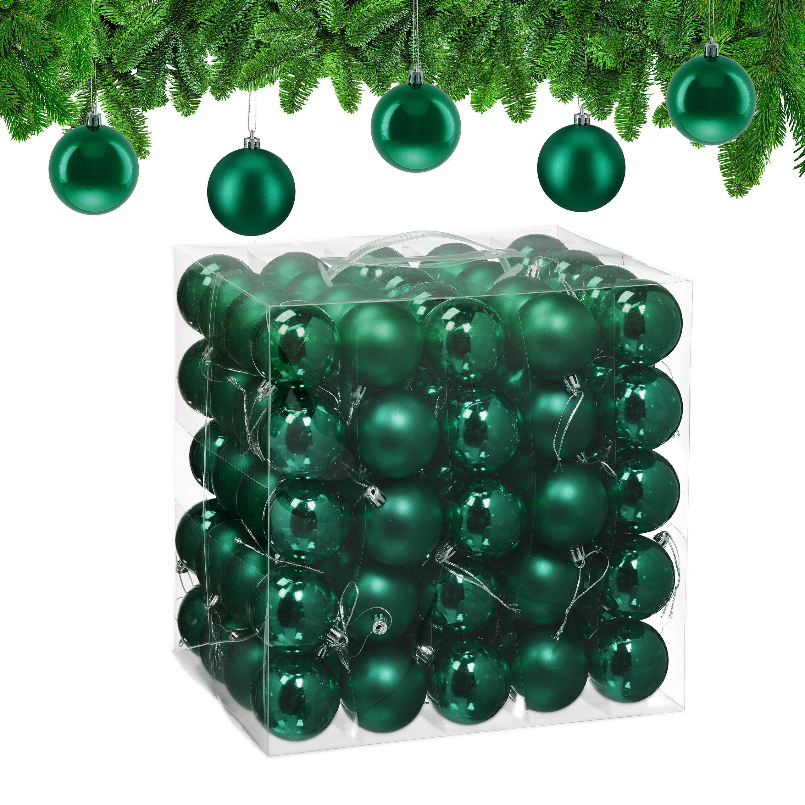 relaxdays Weihnachtsbaumkugel Weihnachtskugeln 100er Set (100 St), Dunkelgrün
